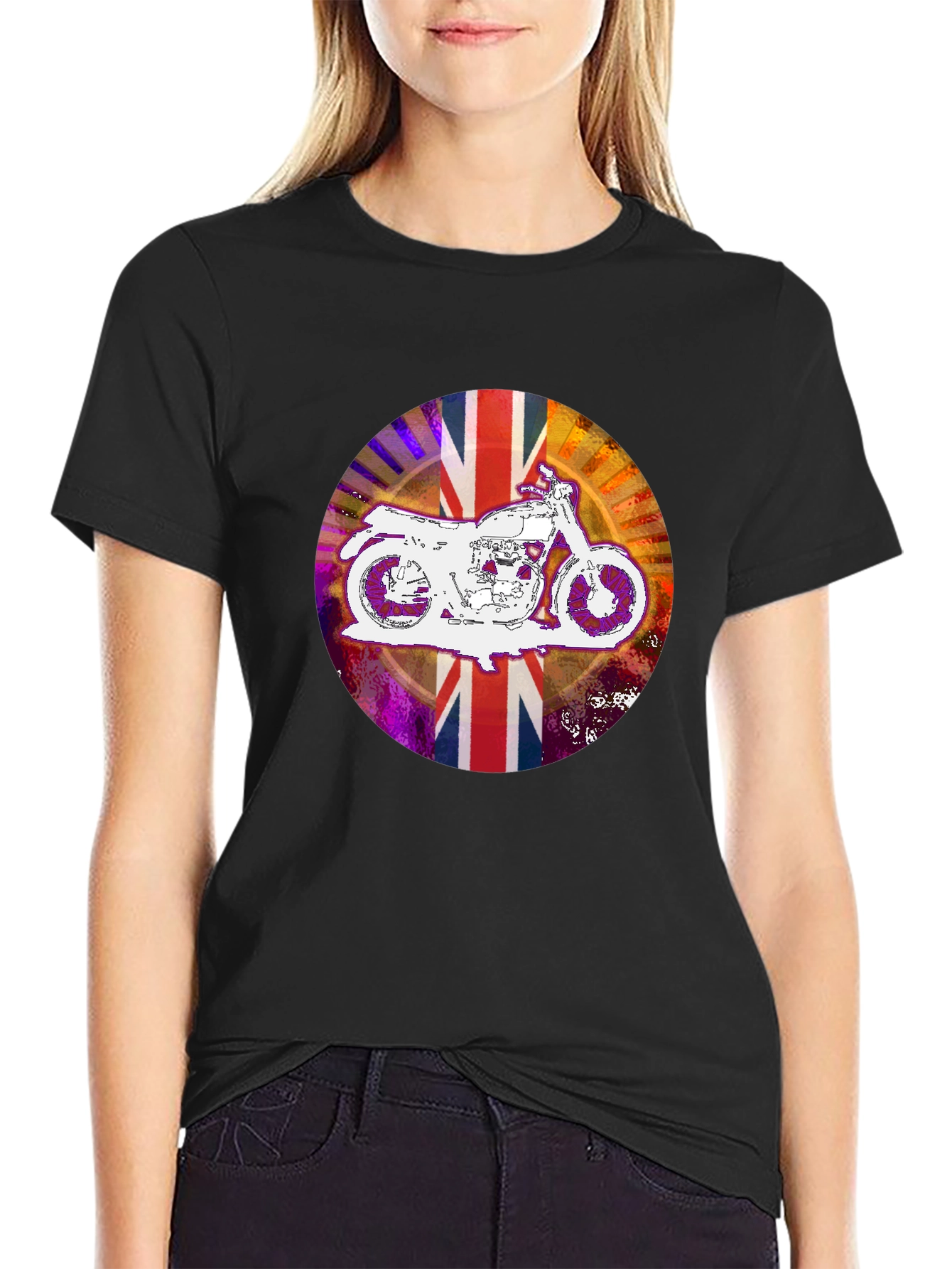 Union Jack Motorcycle T-Shirt - Black Graphic Tee