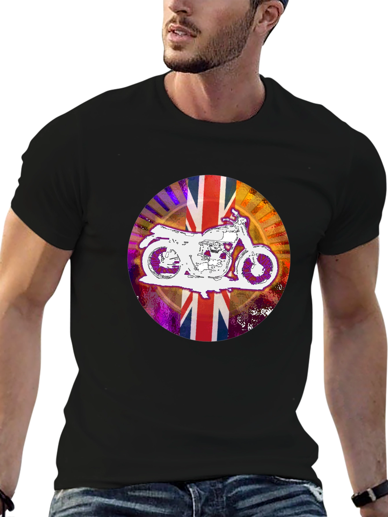 Union Jack Motorcycle T-Shirt - Black Graphic Tee