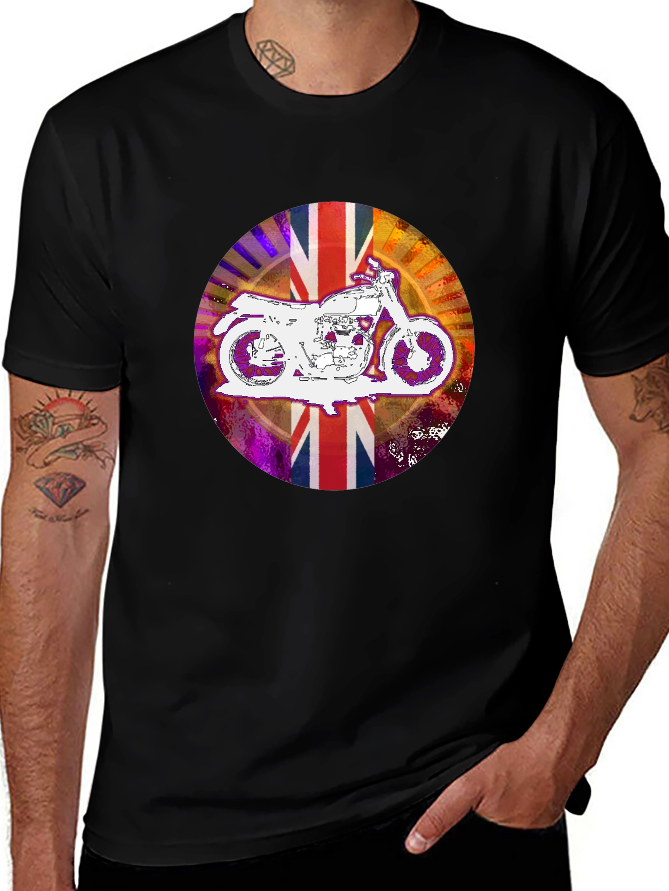 Union Jack Motorcycle T-Shirt - Black Graphic Tee