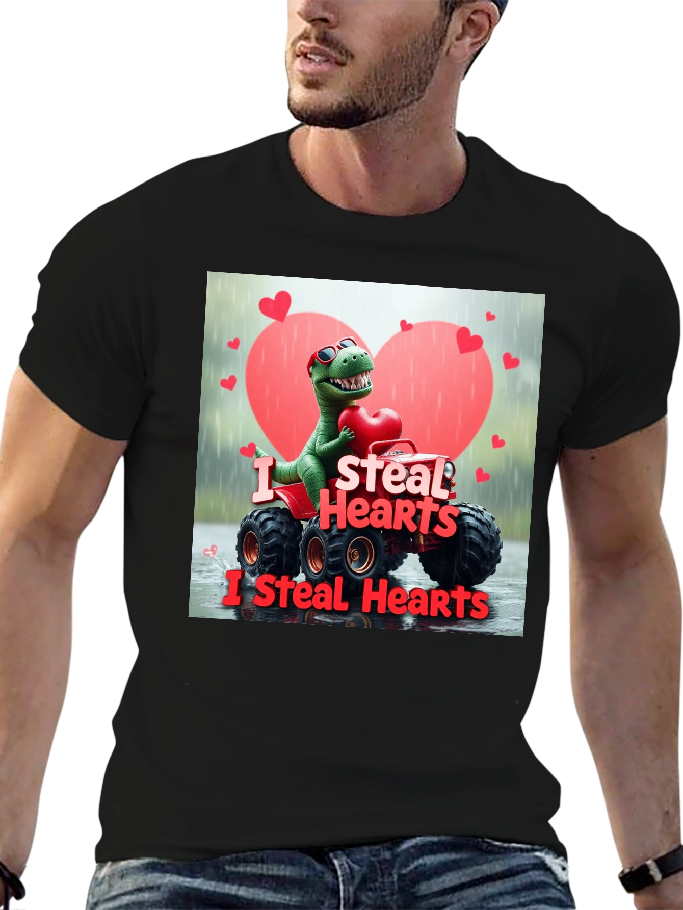 I Steal Hearts Dinosaur Monster Truck Valentines Day T-Shirt