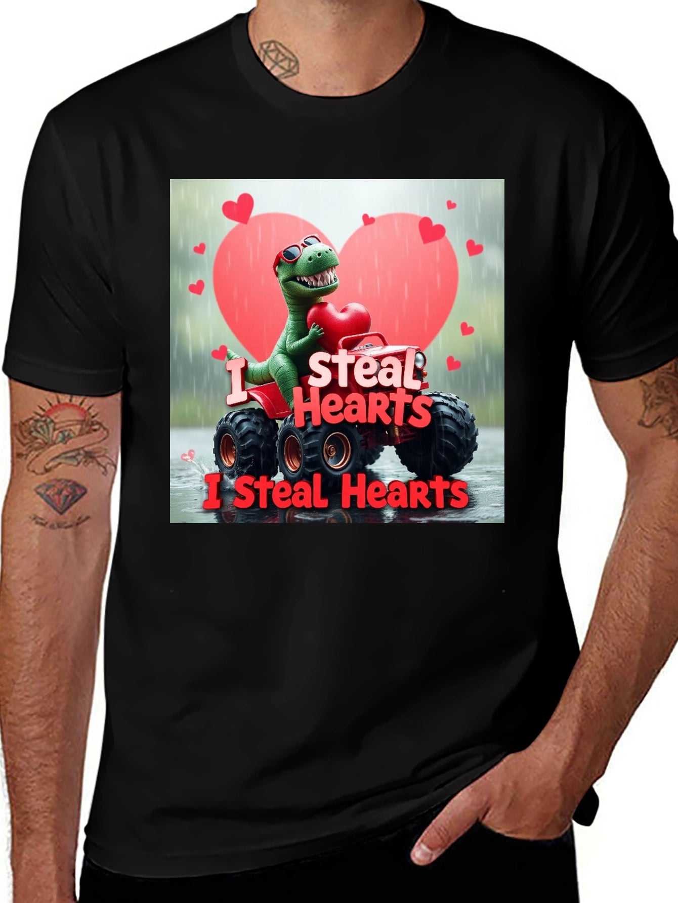 I Steal Hearts Dinosaur Monster Truck Valentines Day T-Shirt
