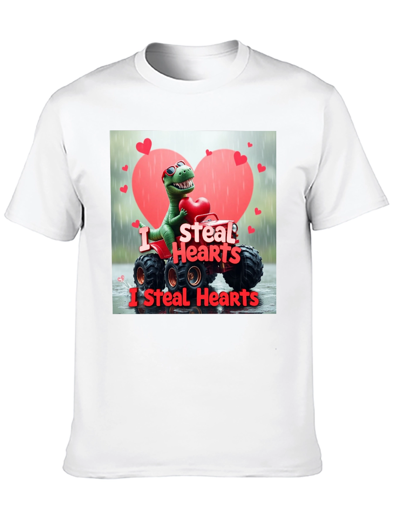 I Steal Hearts Dinosaur Monster Truck Valentines Day T-Shirt