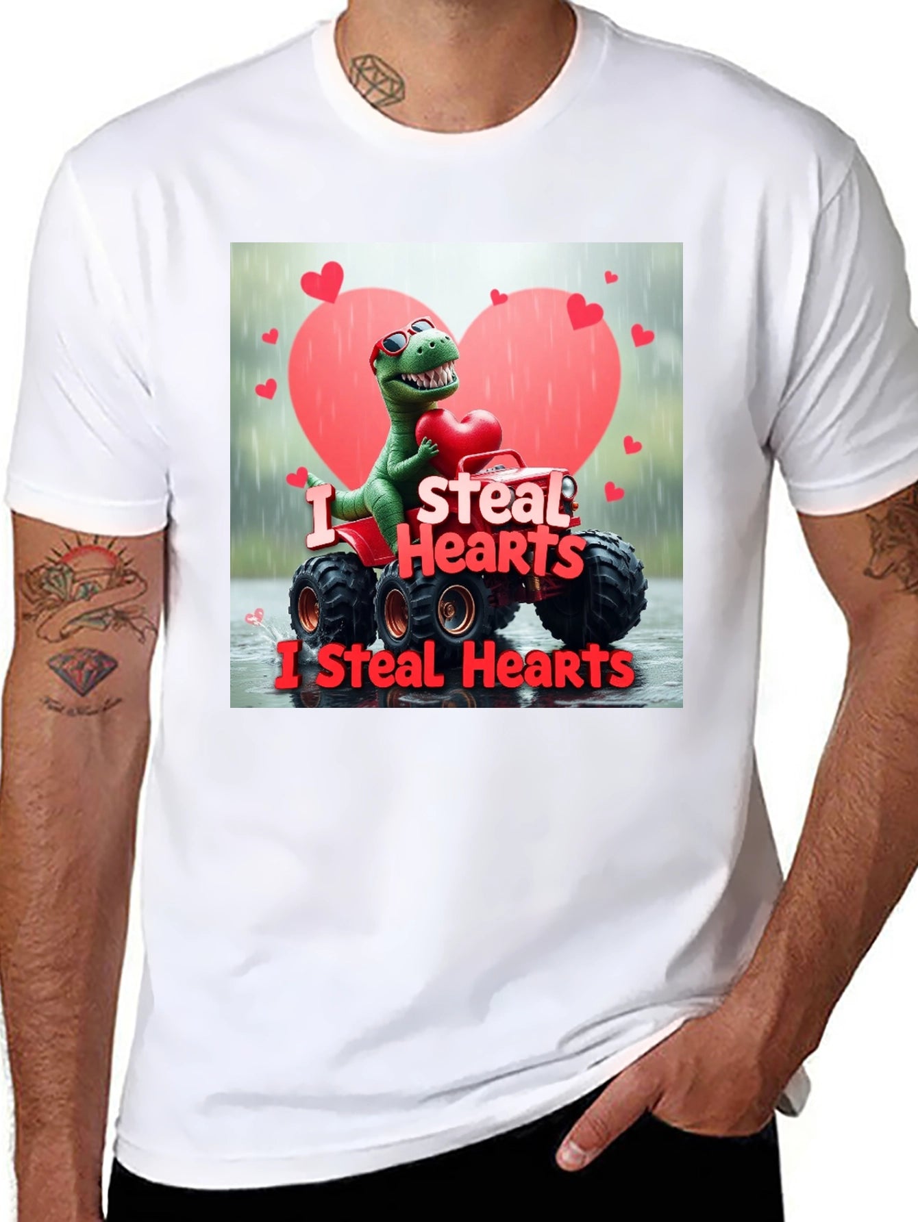 I Steal Hearts Dinosaur Monster Truck Valentines Day T-Shirt