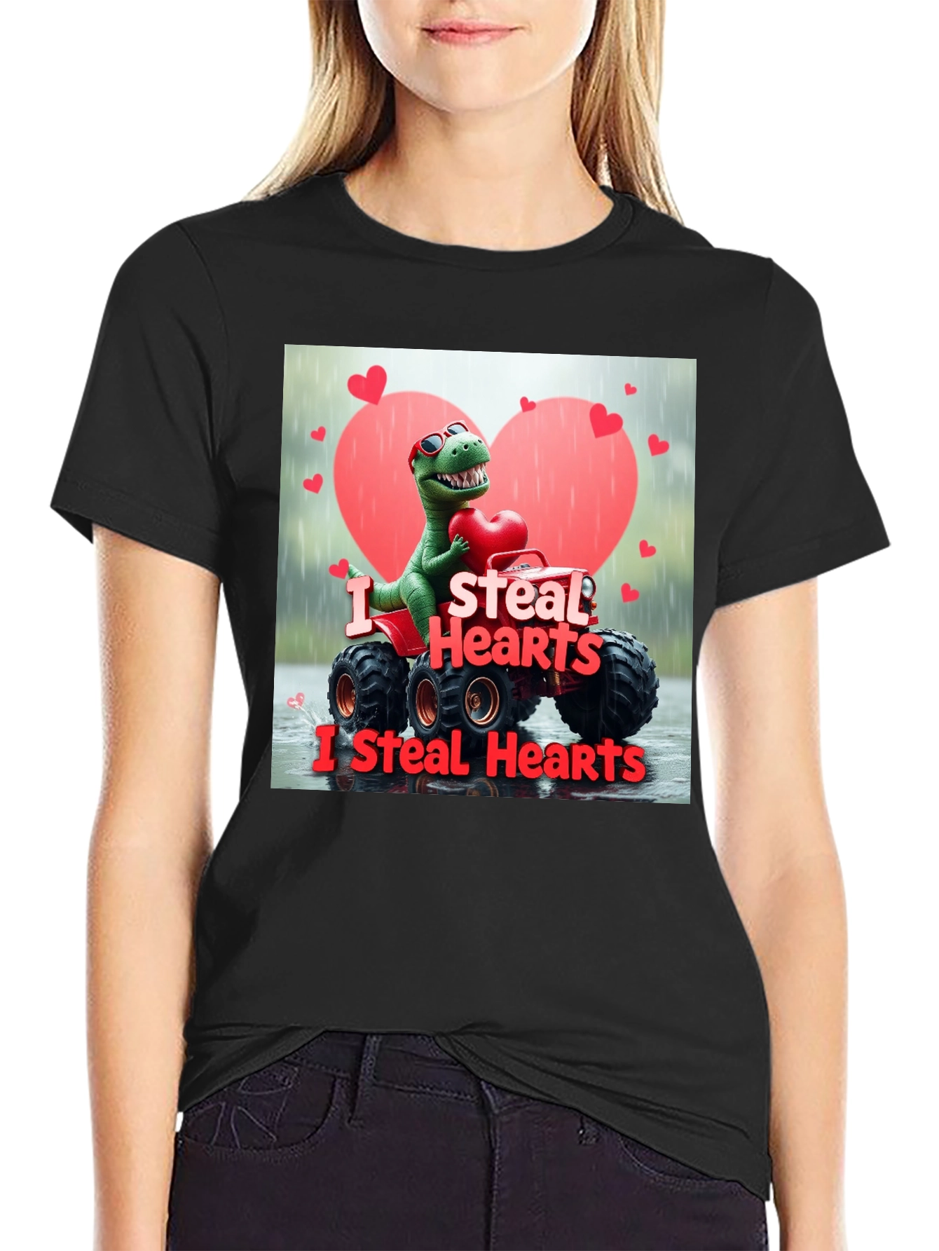 I Steal Hearts Dinosaur Monster Truck Valentines Day T-Shirt