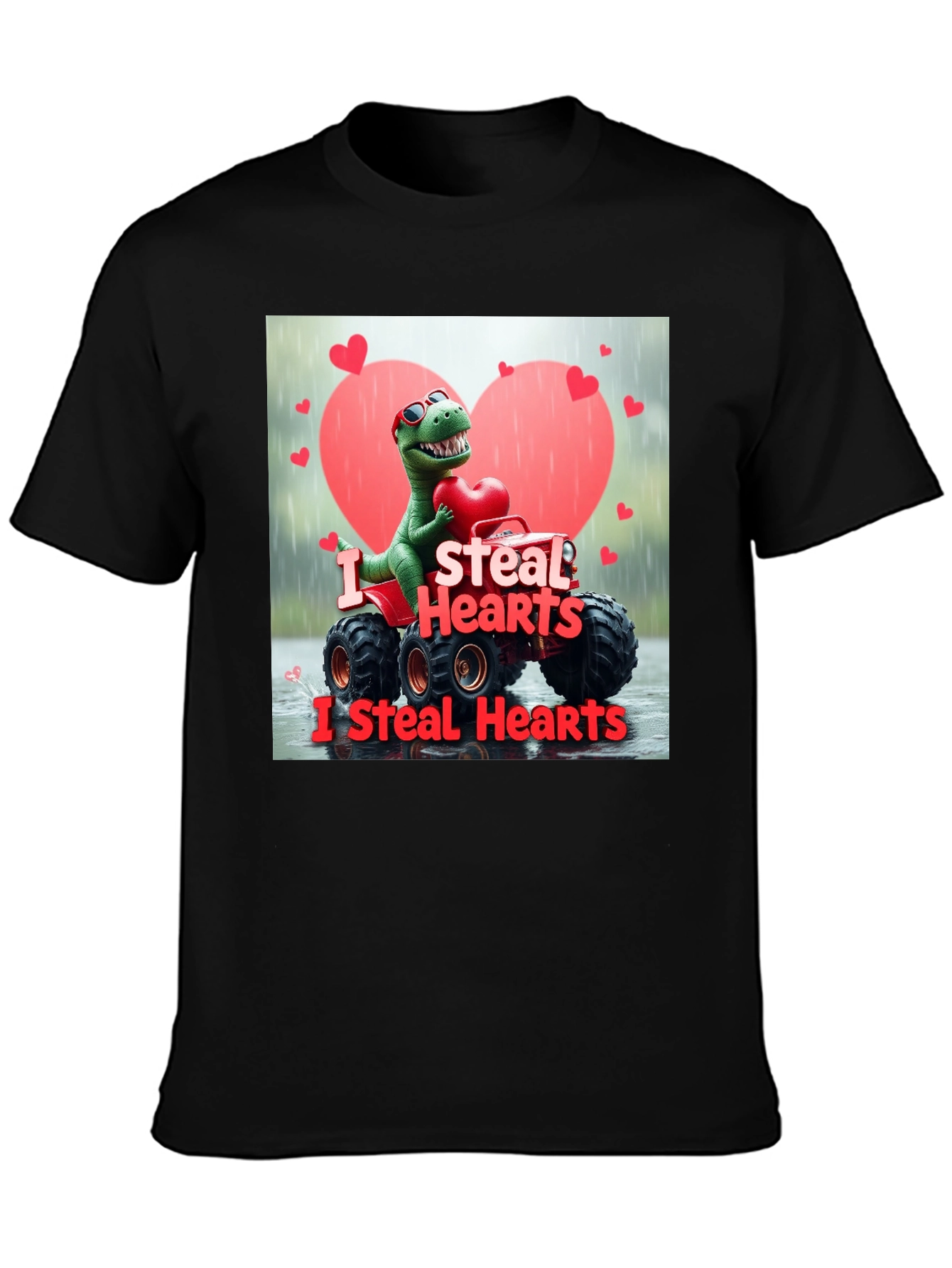 I Steal Hearts Dinosaur Monster Truck Valentines Day T-Shirt