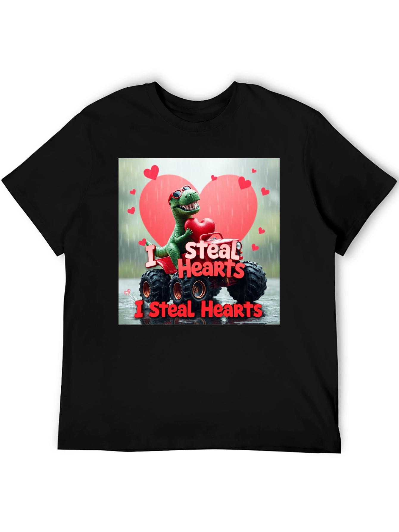 I Steal Hearts Dinosaur Monster Truck Valentines Day T-Shirt