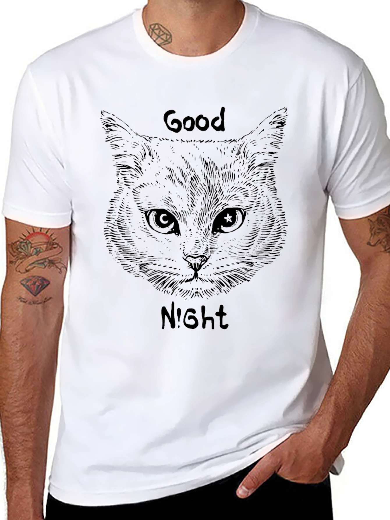 Good Night Cat Graphic Tee - Soft Black T-Shirt