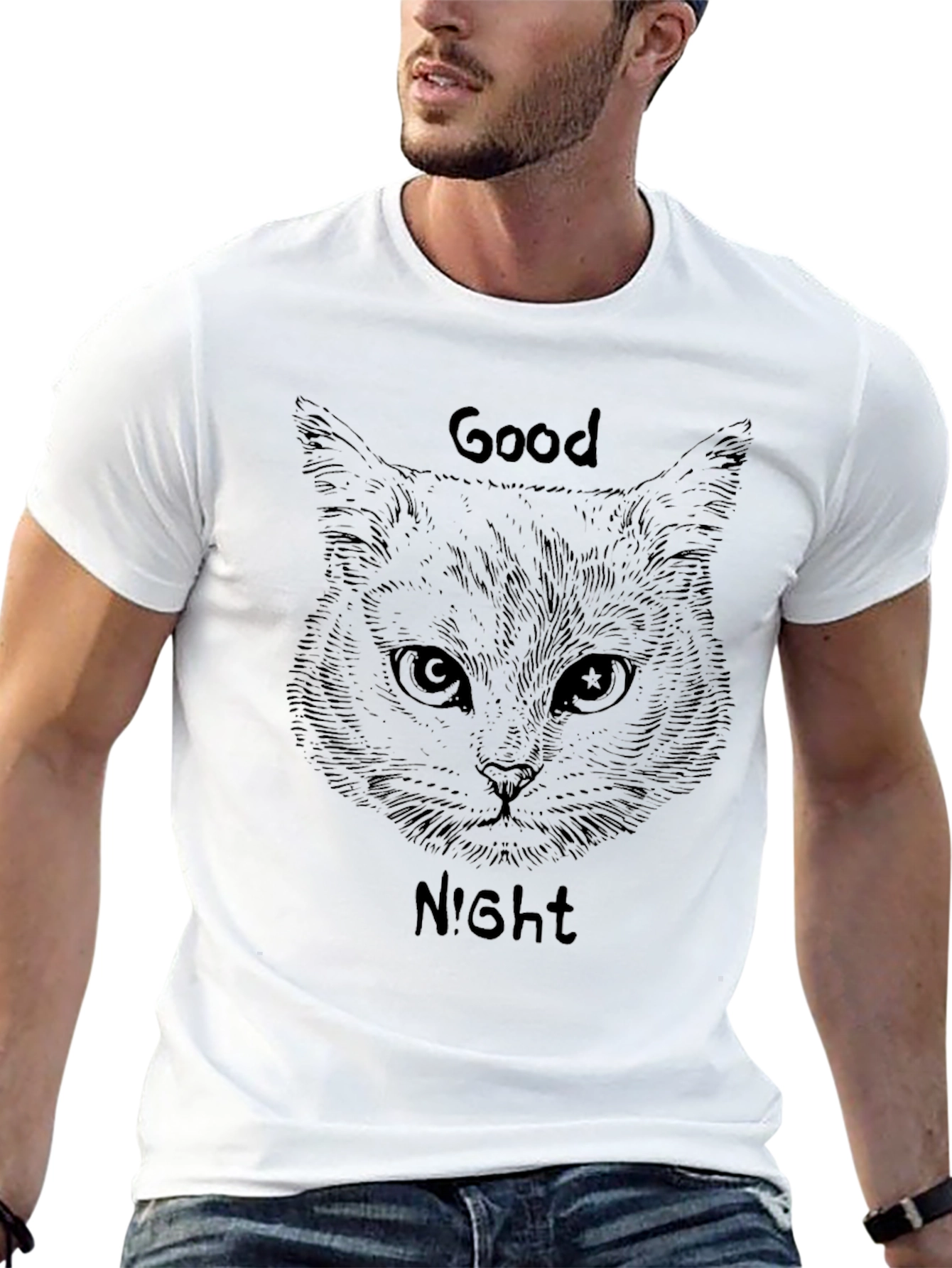 Good Night Cat Graphic Tee - Soft Black T-Shirt