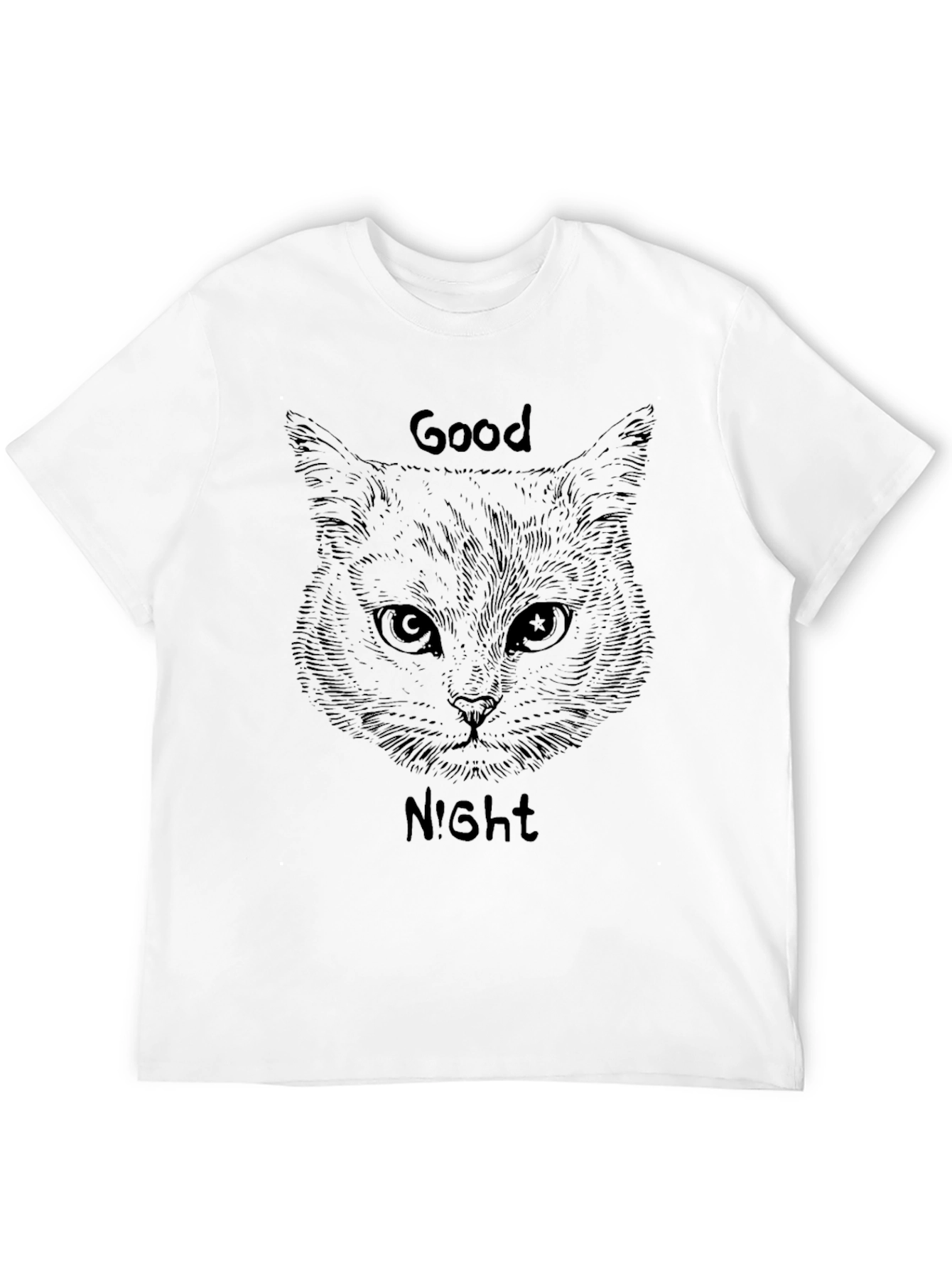 Good Night Cat Graphic Tee - Soft Black T-Shirt