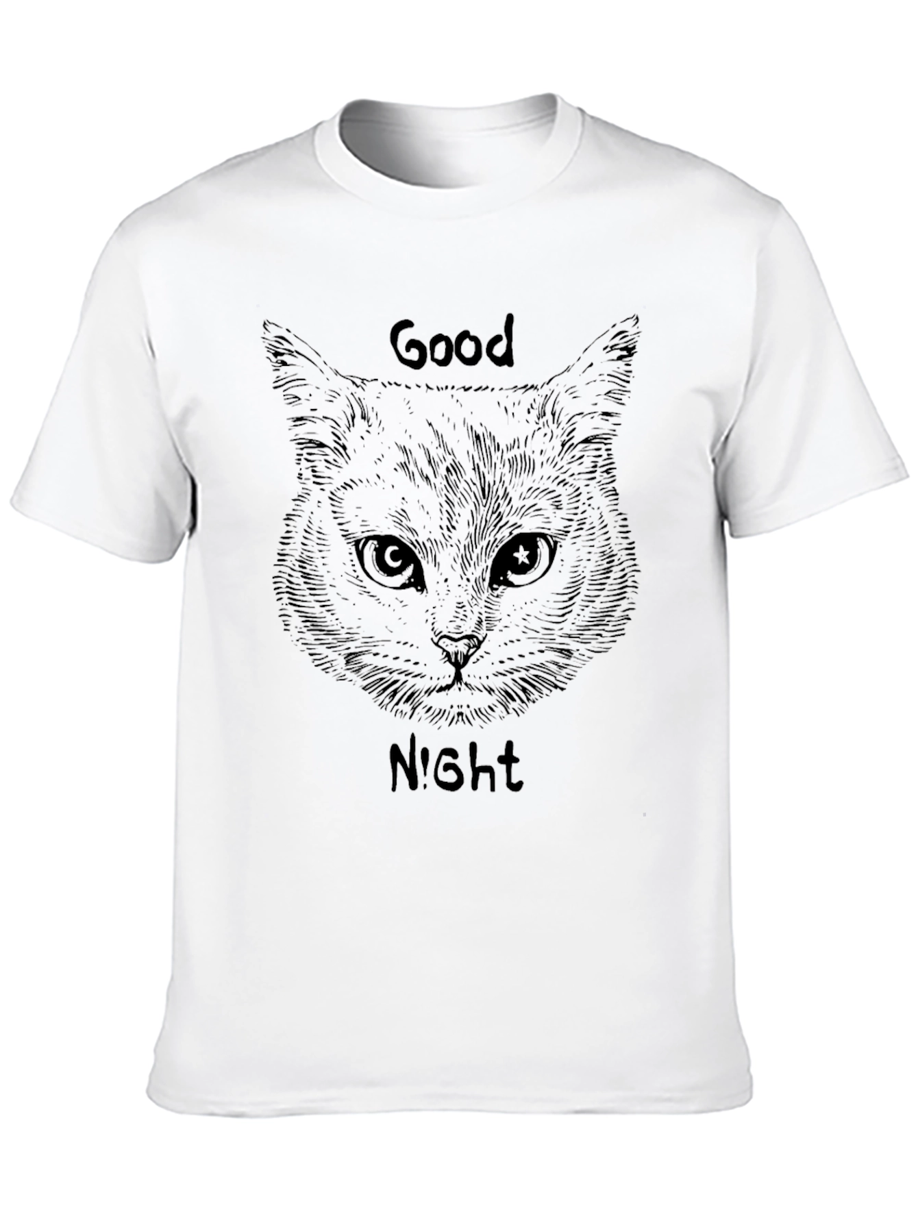 Good Night Cat Graphic Tee - Soft Black T-Shirt