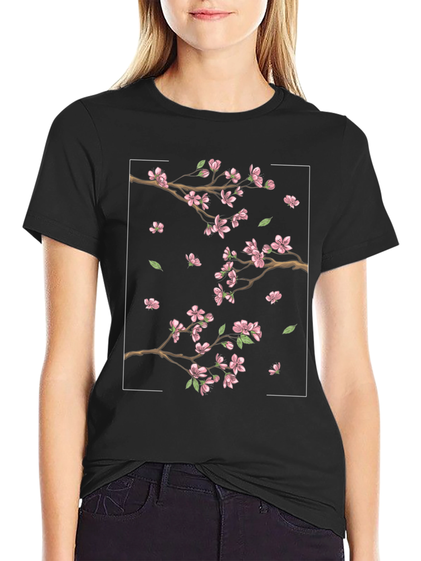 Cherry Blossom Graphic Black T-Shirt