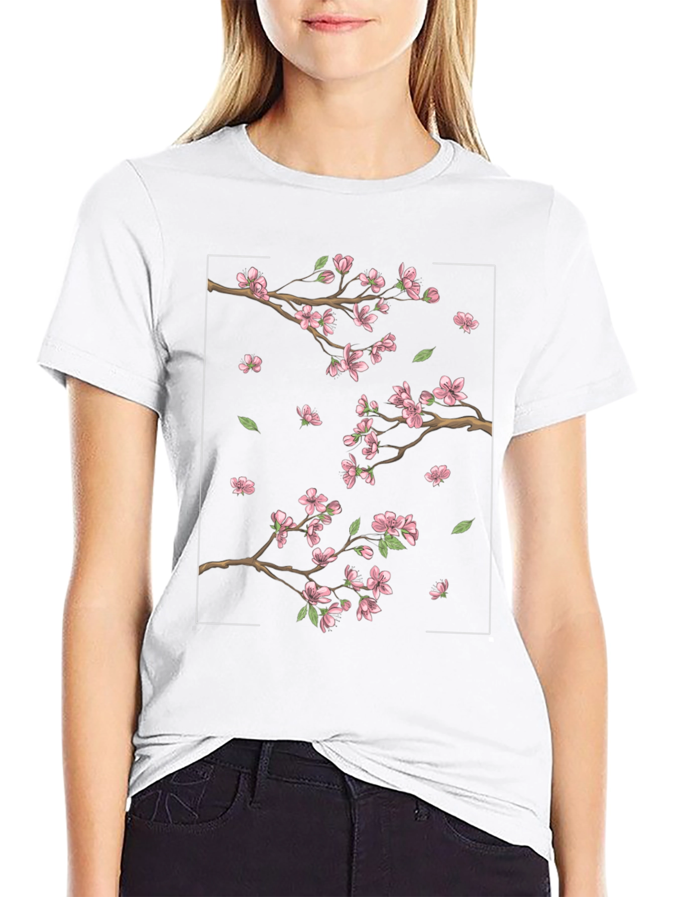 Cherry Blossom Graphic Black T-Shirt