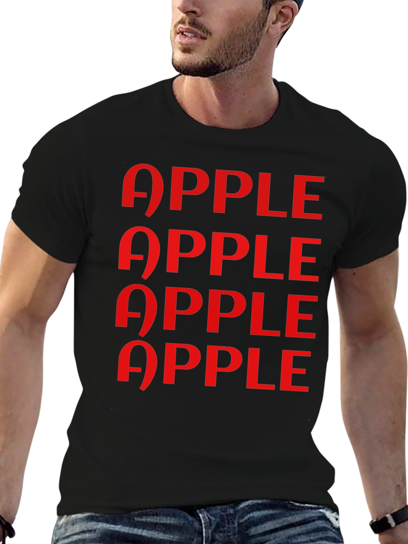 Apple Pattern Graphic Tee - Classic Black T-Shirt