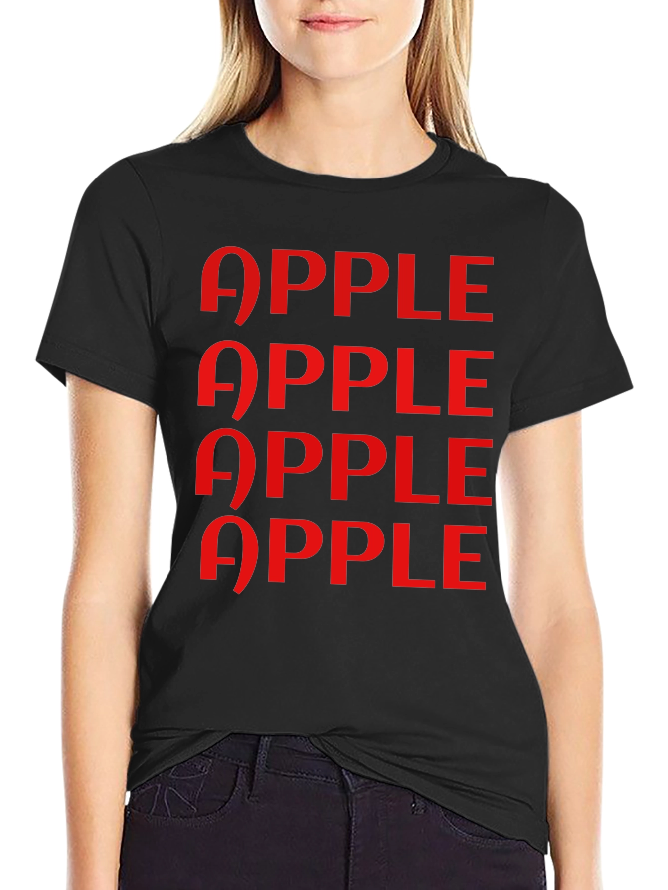 Apple Pattern Graphic Tee - Classic Black T-Shirt