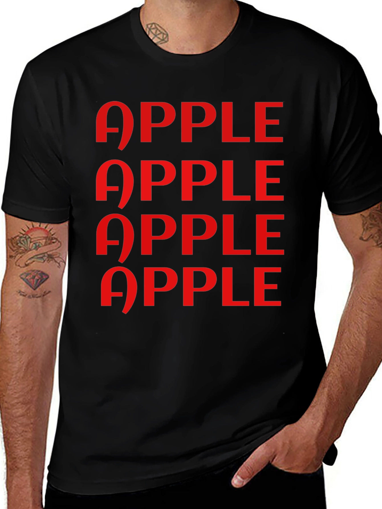 Apple Pattern Graphic Tee - Classic Black T-Shirt