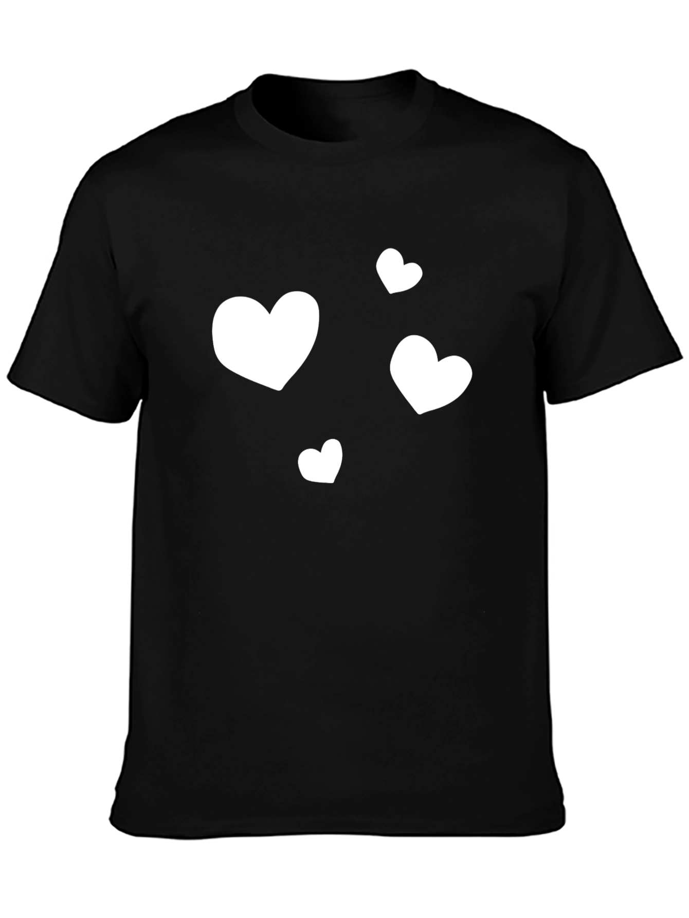 Heart Print Black Crew Neck T-Shirt