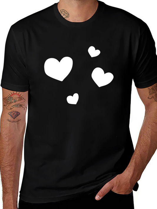 Heart Print Black Crew Neck T-Shirt