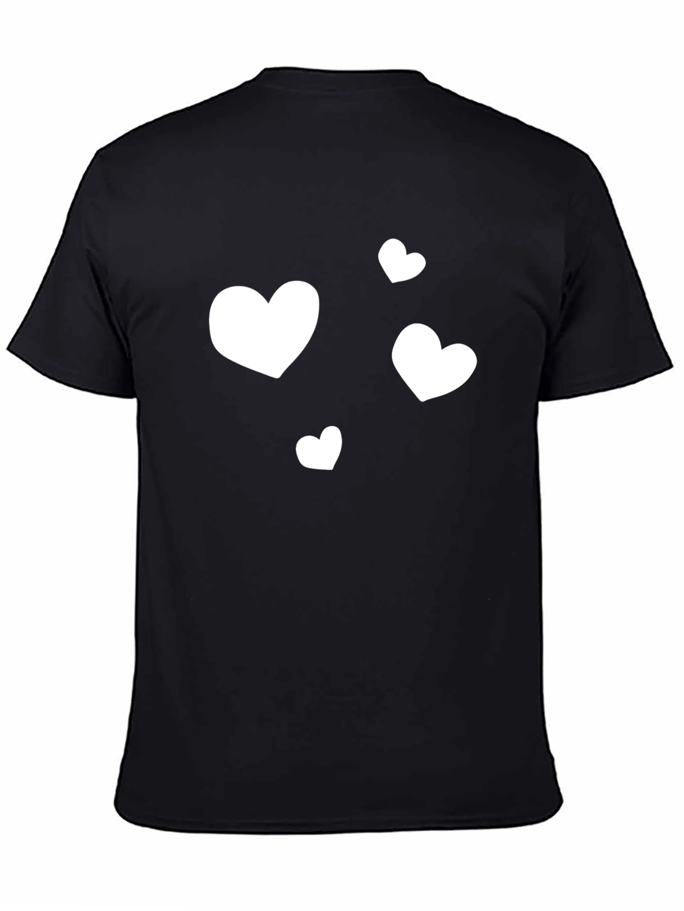 Heart Print Black Crew Neck T-Shirt