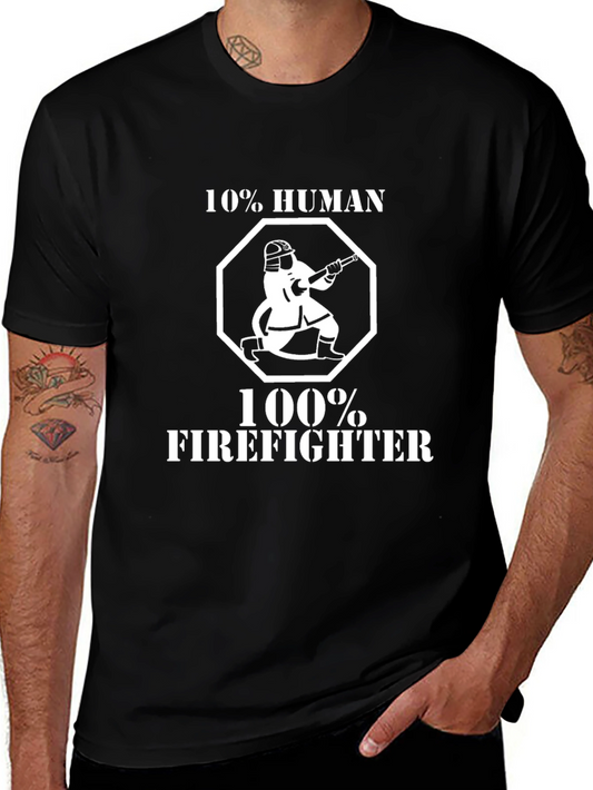 10% Human 100% Firefighter Black T-Shirt