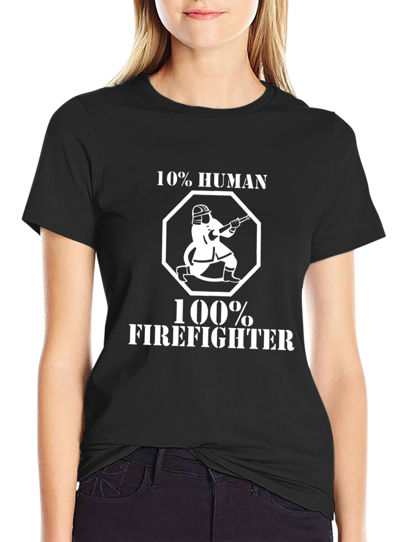 10% Human 100% Firefighter Black T-Shirt