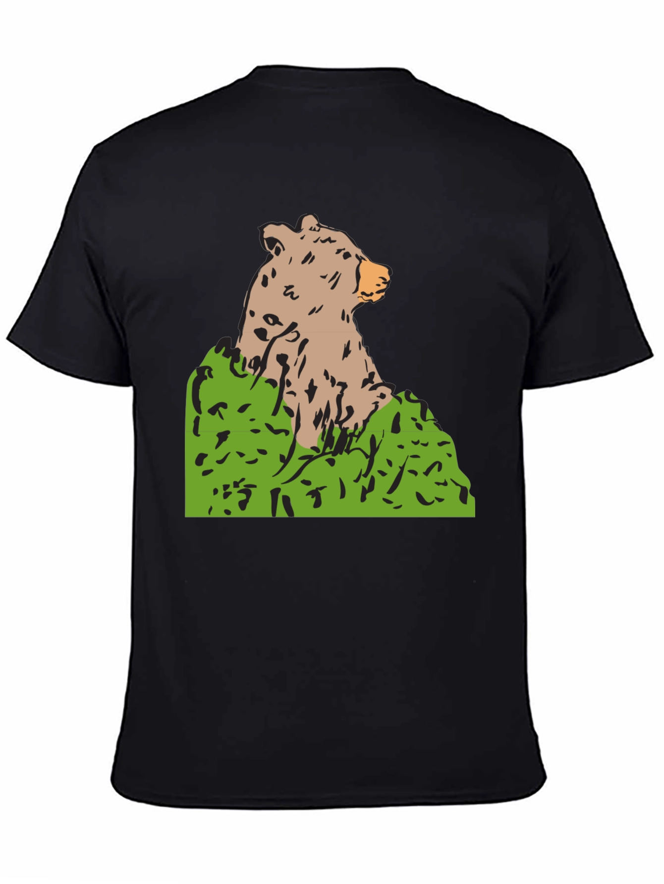 Bear Graphic Print Black T-Shirt