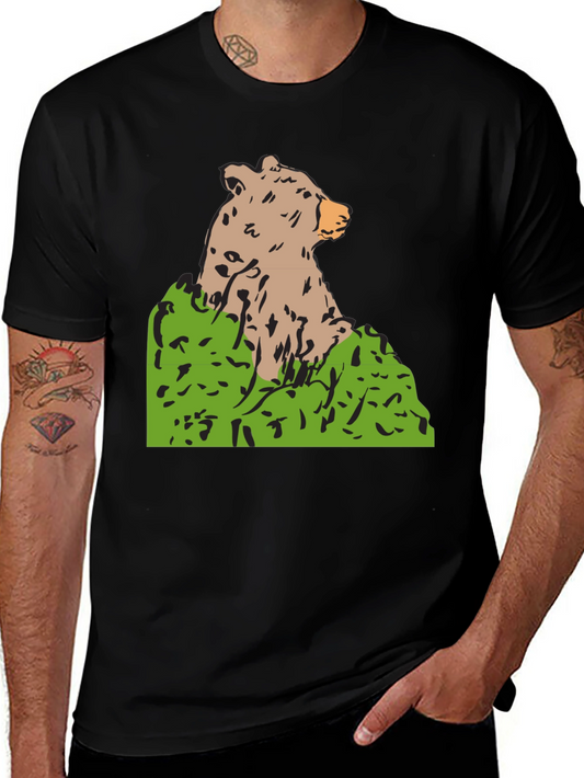 Bear Graphic Print Black T-Shirt