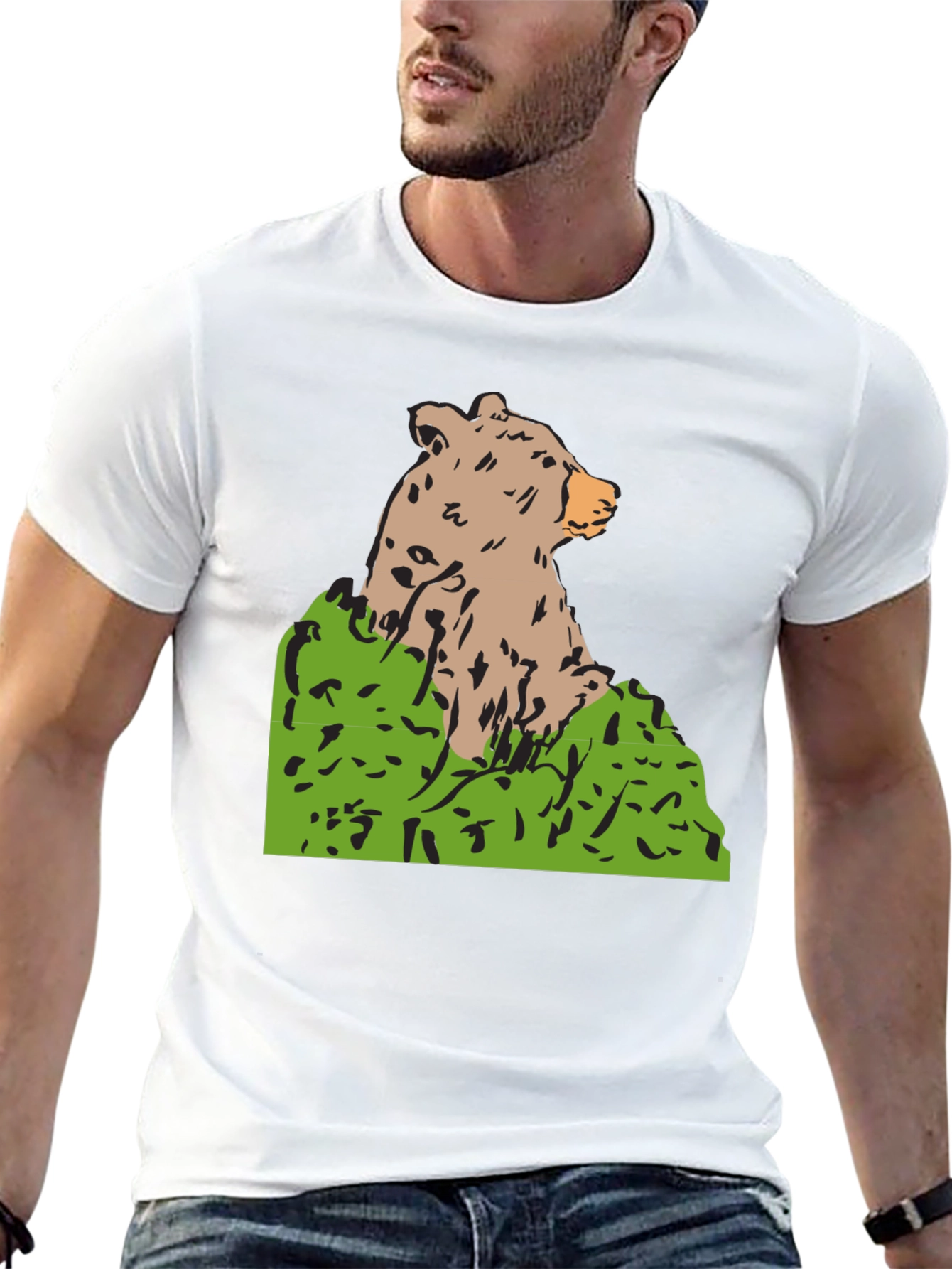 Bear Graphic Print Black T-Shirt