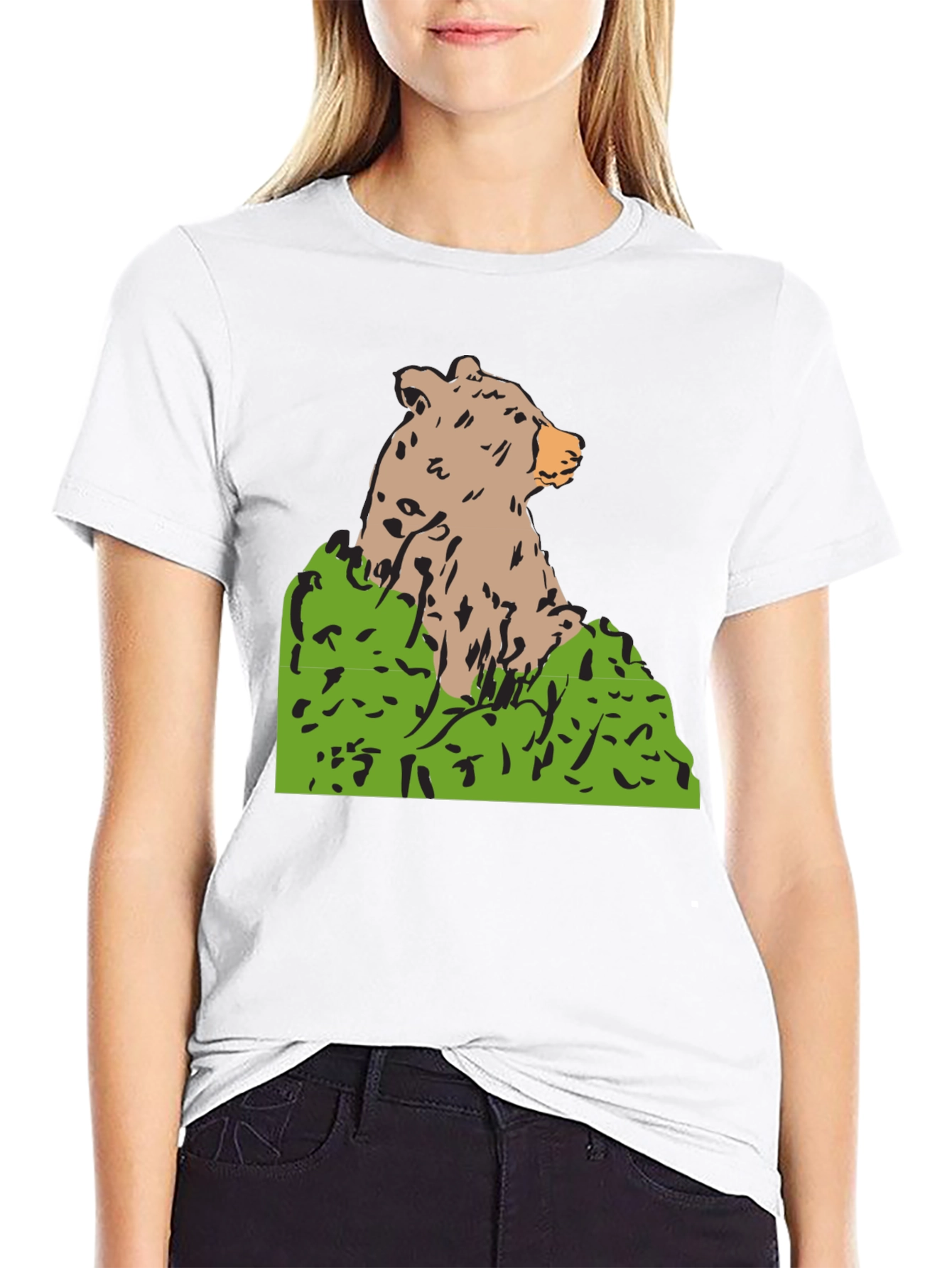 Bear Graphic Print Black T-Shirt