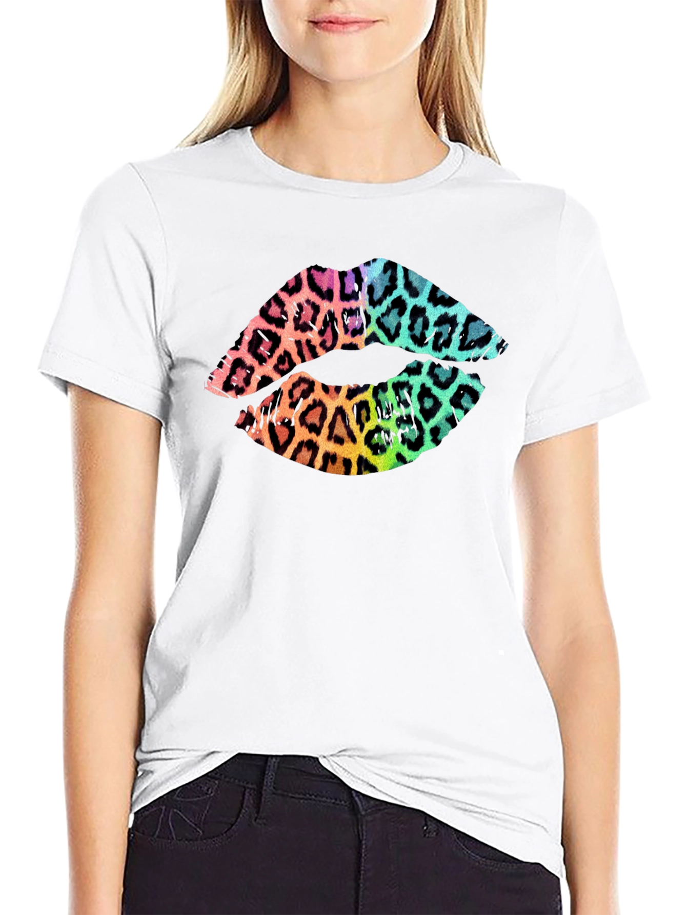 Leopard Print Lips Graphic Tee - Mens Black T-Shirt