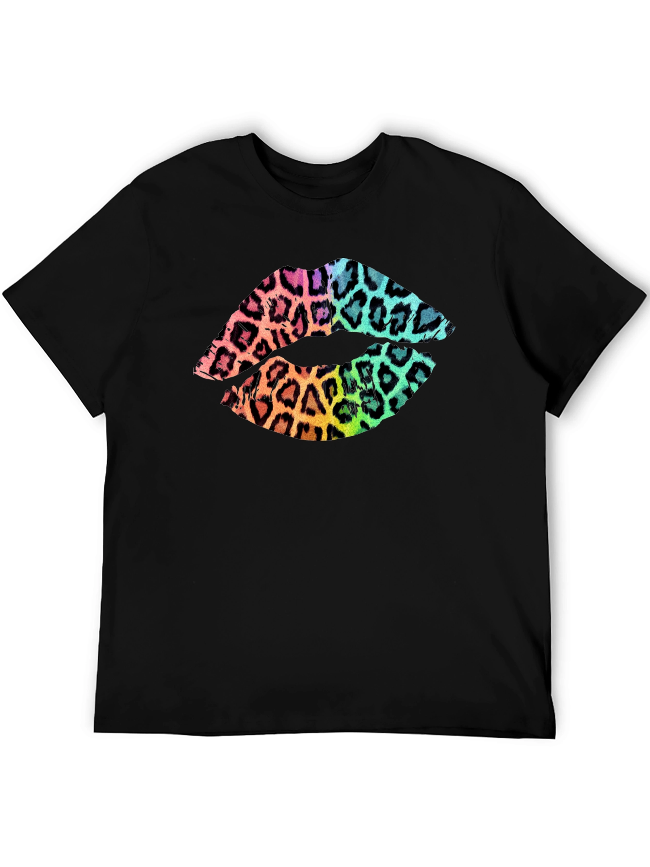 Leopard Print Lips Graphic Tee - Mens Black T-Shirt