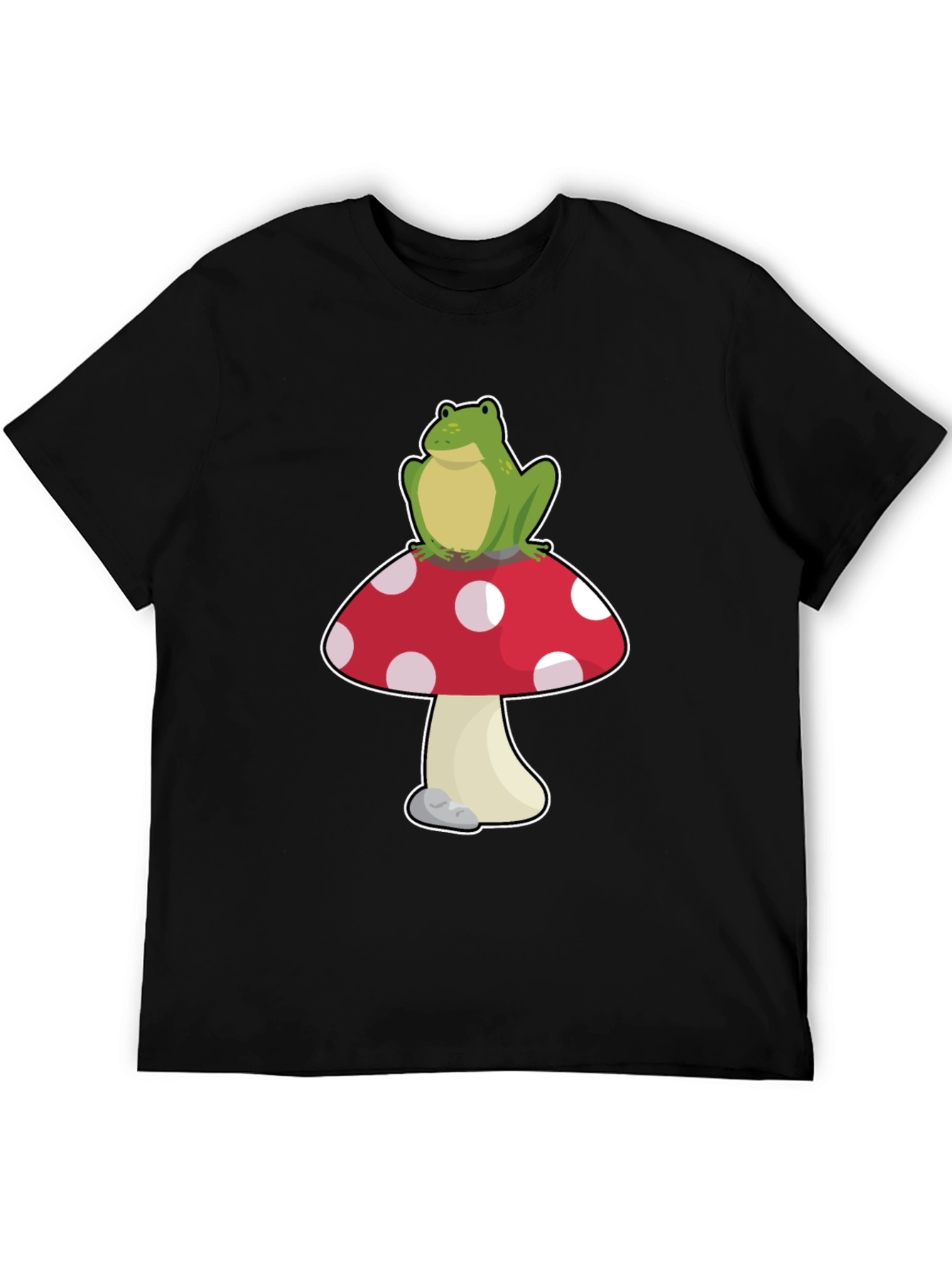 Frog on Mushroom T-Shirt - Black Cotton Tee