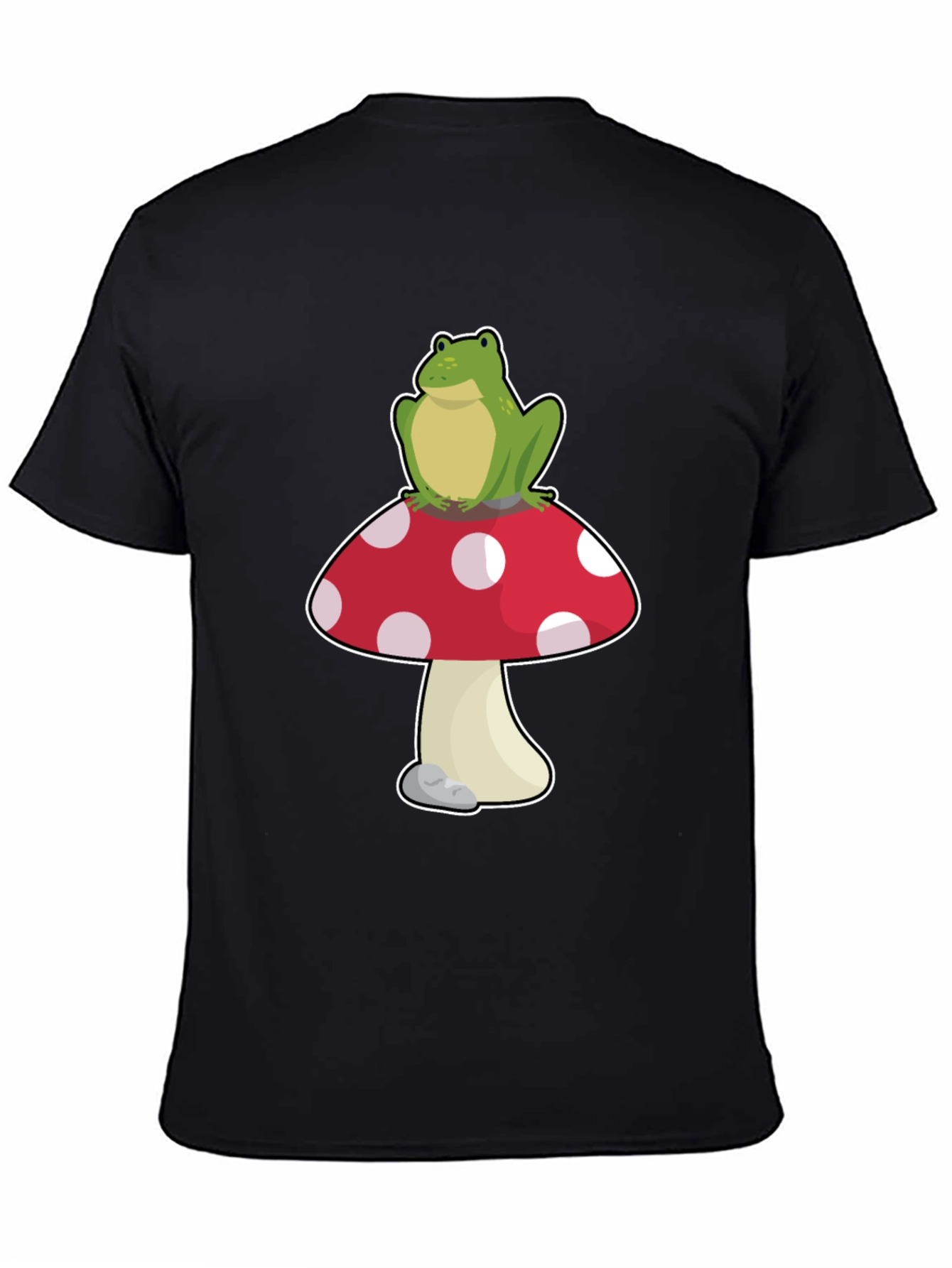 Frog on Mushroom T-Shirt - Black Cotton Tee