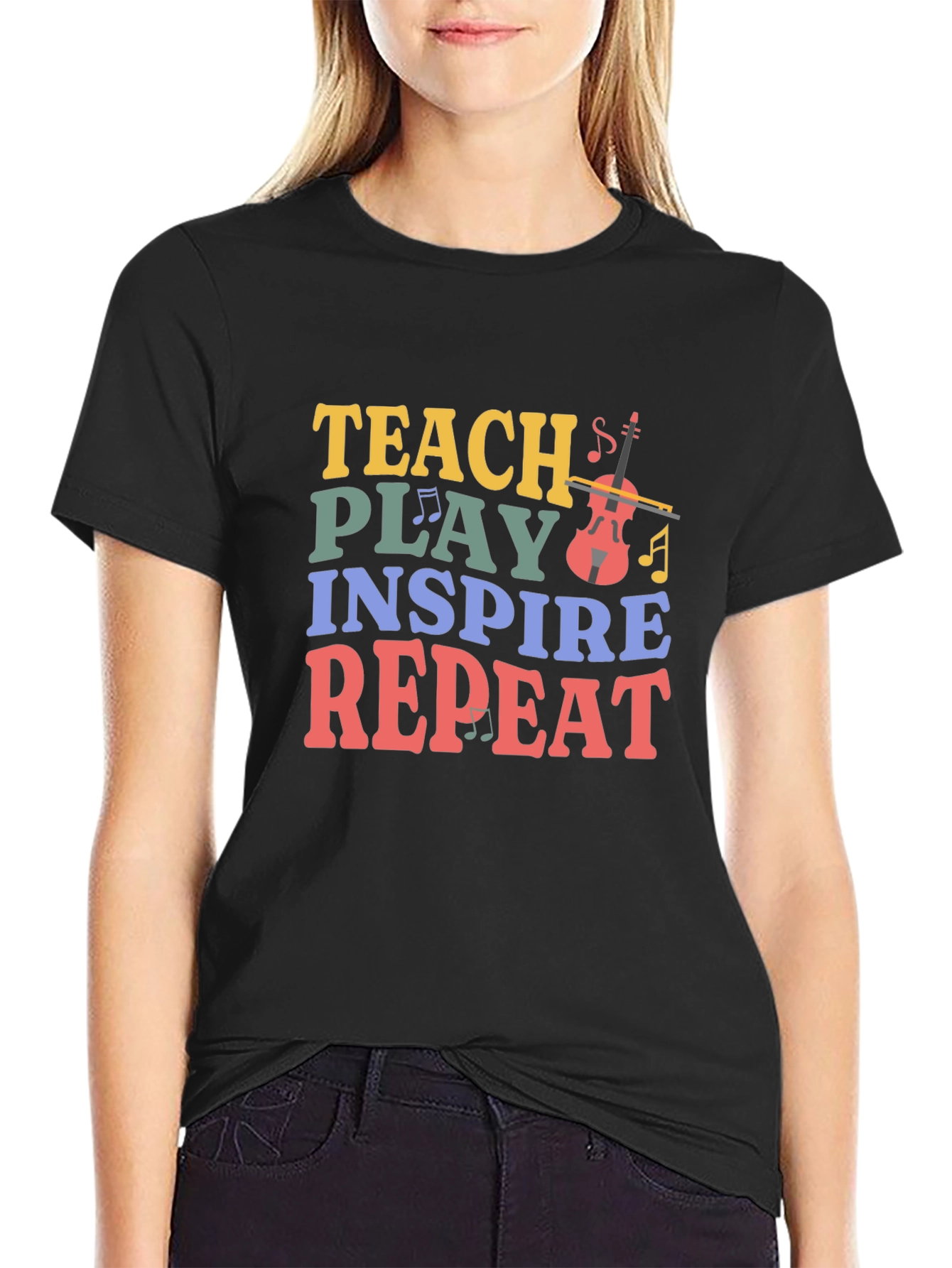 Teach Play Inspire Repeat Music Teacher T-Shirt