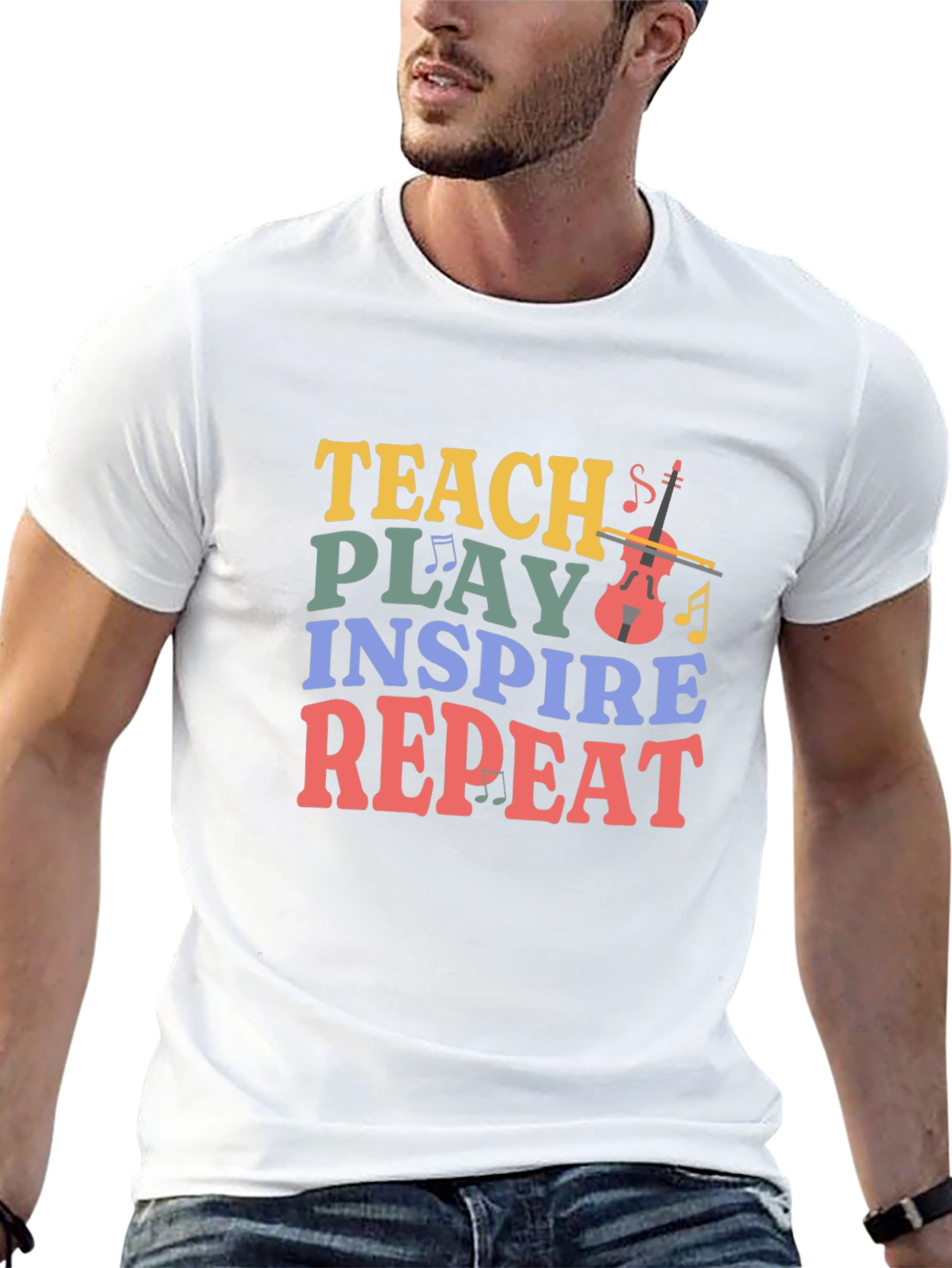 Teach Play Inspire Repeat Music Teacher T-Shirt
