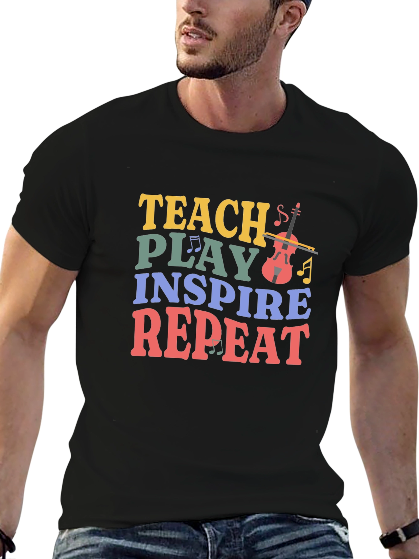 Teach Play Inspire Repeat Music Teacher T-Shirt