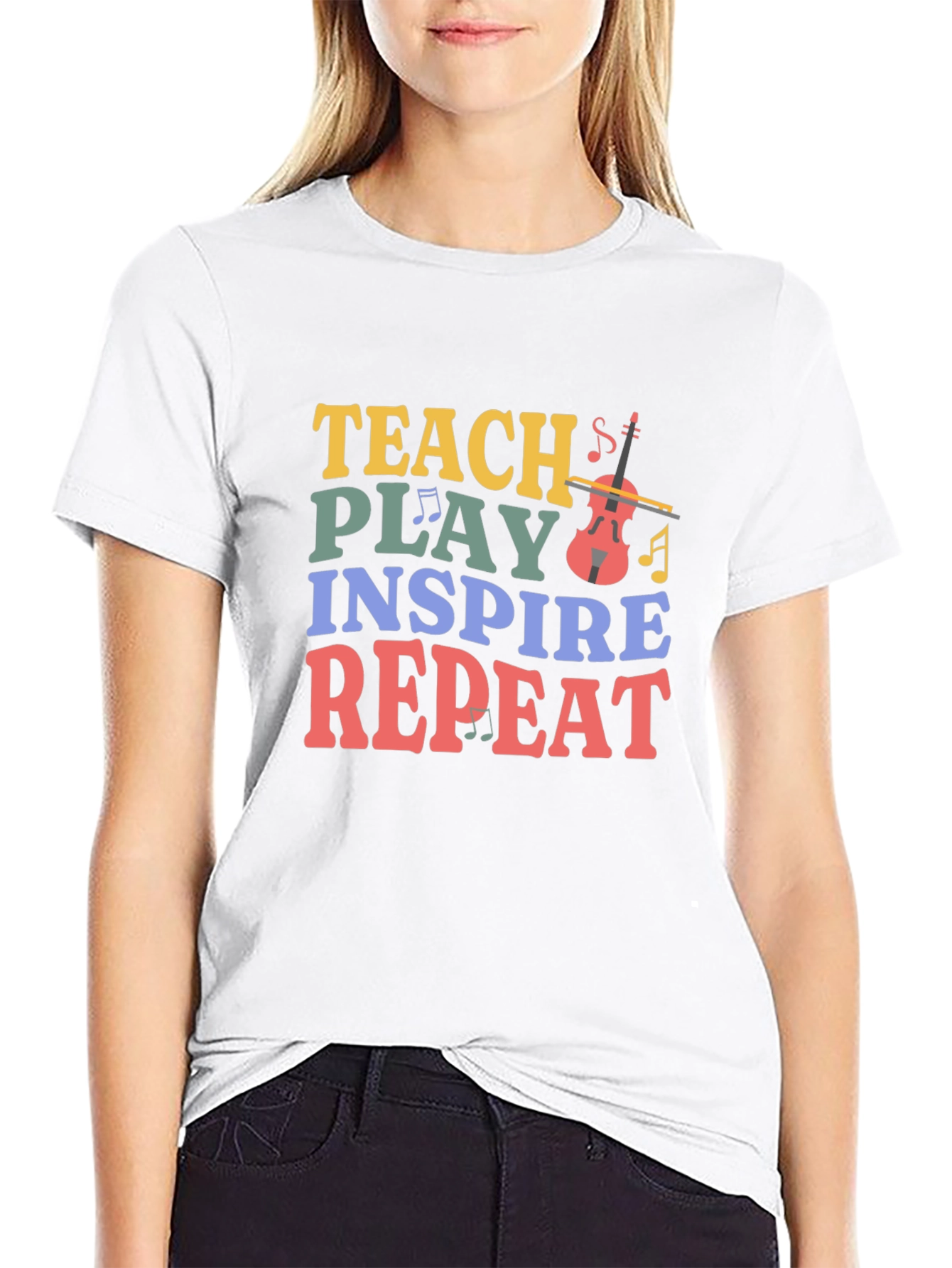 Teach Play Inspire Repeat Music Teacher T-Shirt
