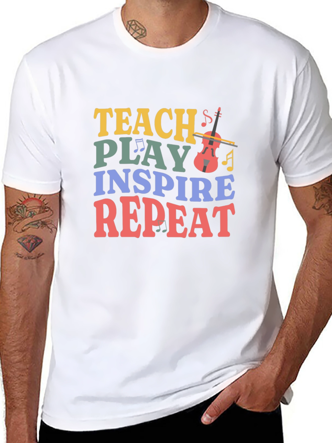 Teach Play Inspire Repeat Music Teacher T-Shirt