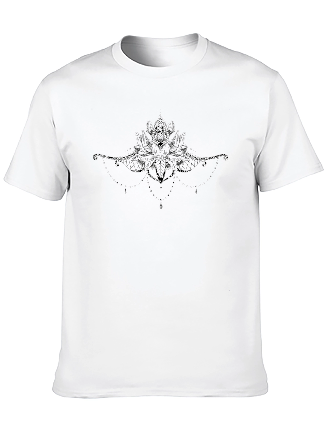 Elegant Black T-Shirt with Lotus Design