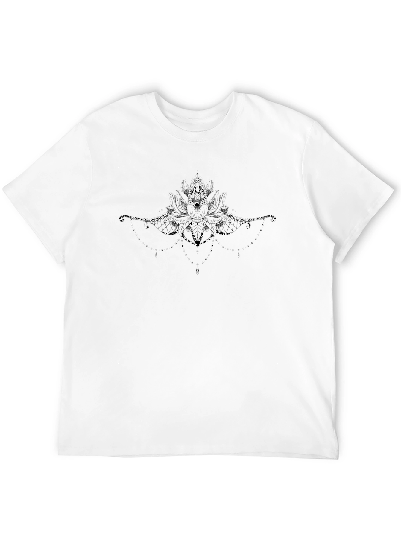 Elegant Black T-Shirt with Lotus Design