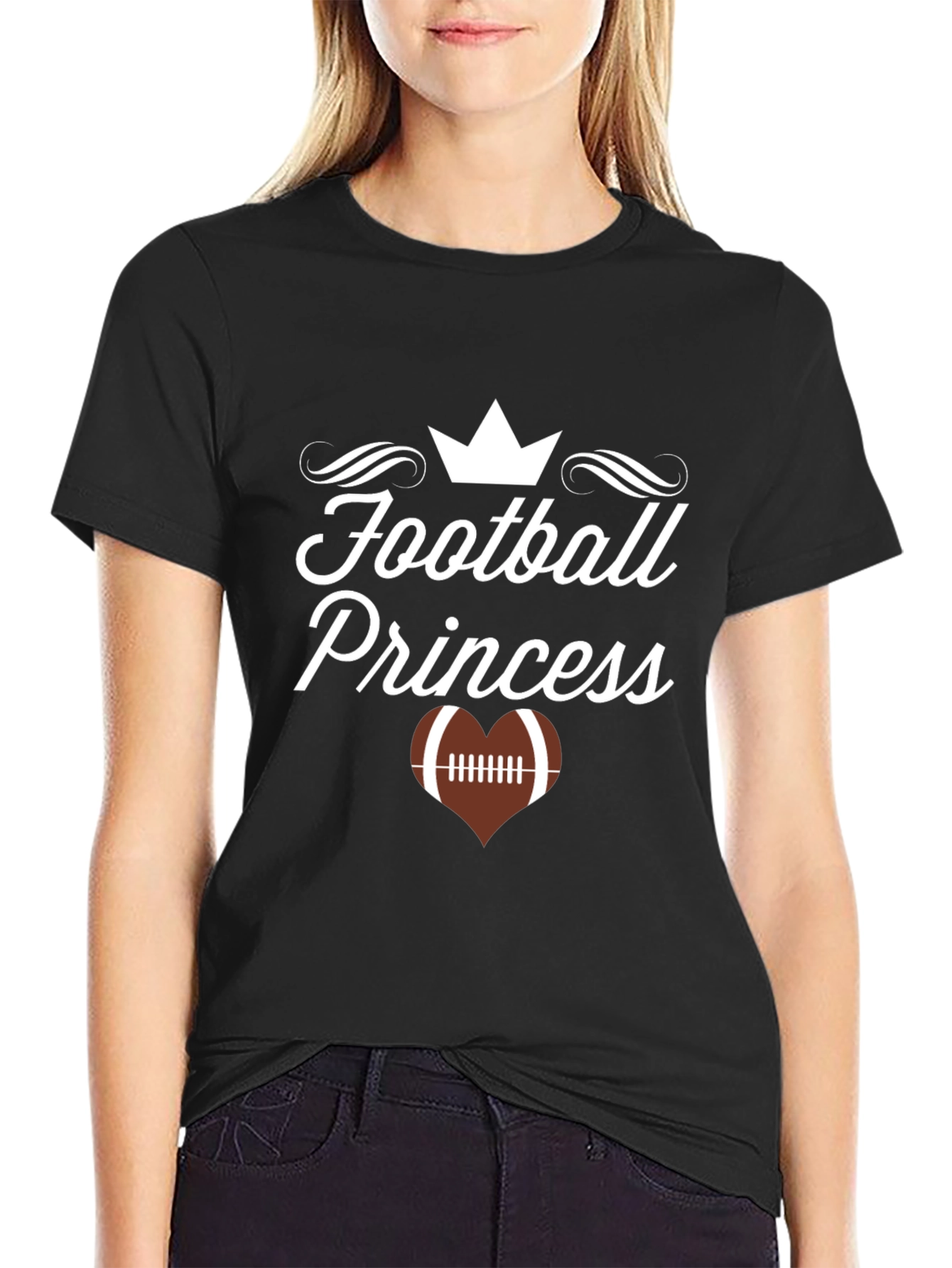 Football Princess Black Graphic T-Shirt