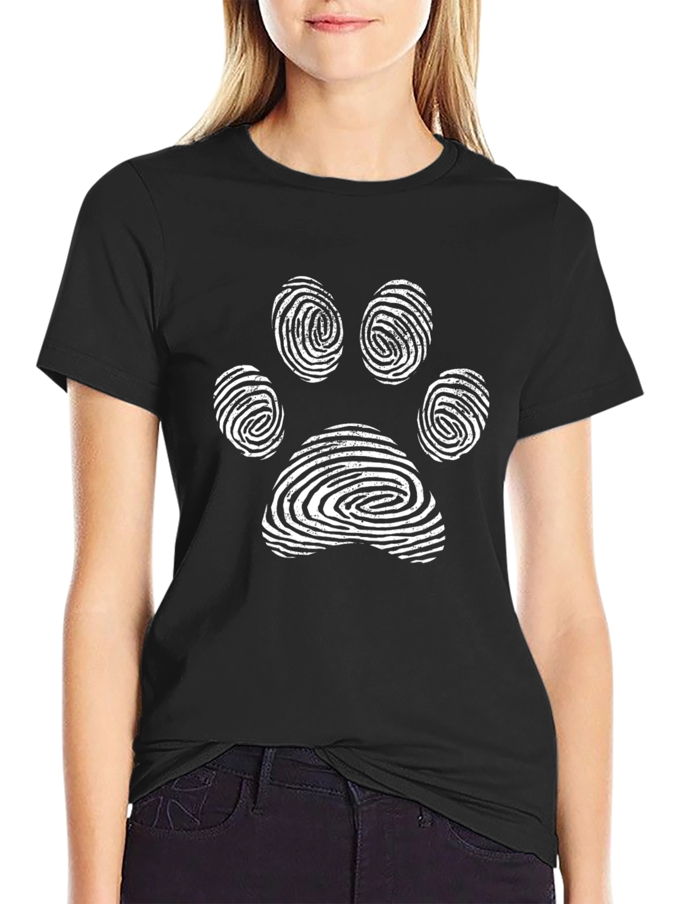 Paw Print Fingerprint Design Black T-Shirt
