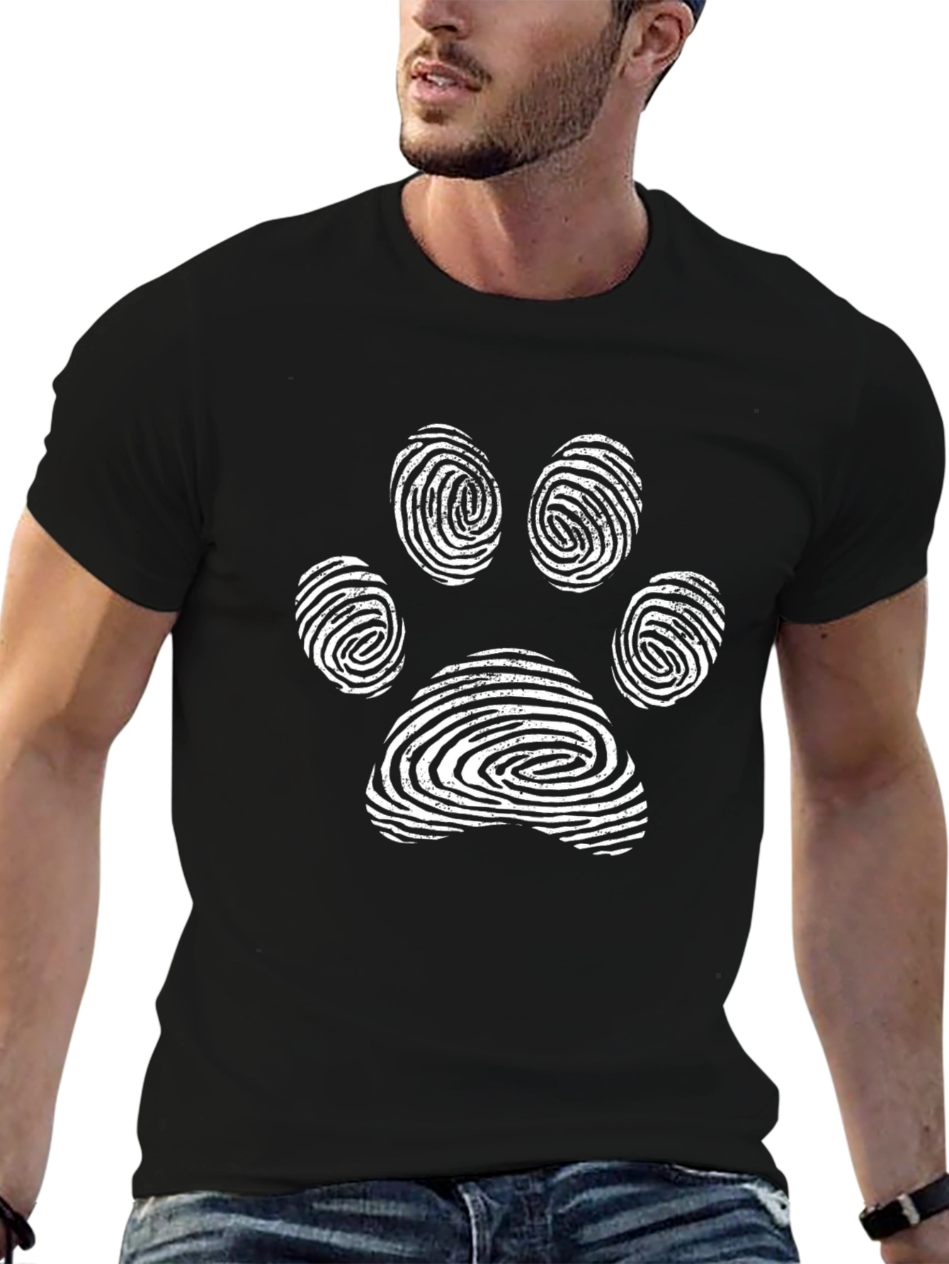 Paw Print Fingerprint Design Black T-Shirt