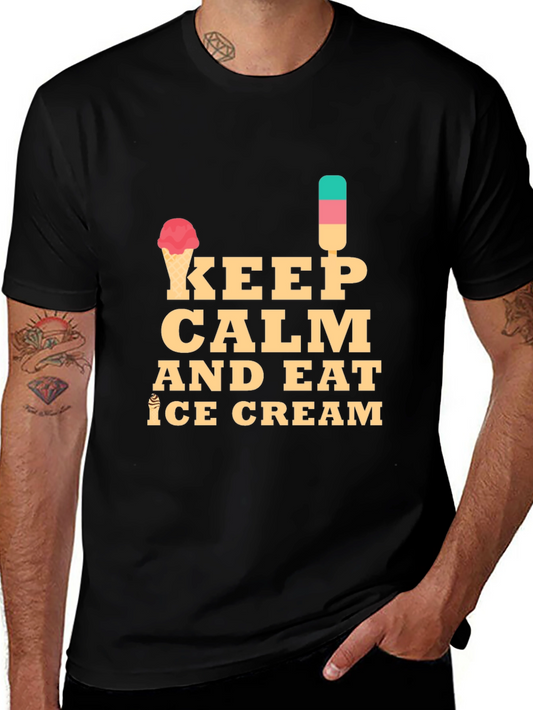 Keep Calm Eat Ice Cream T-Shirt - Black Crew Neck Tee