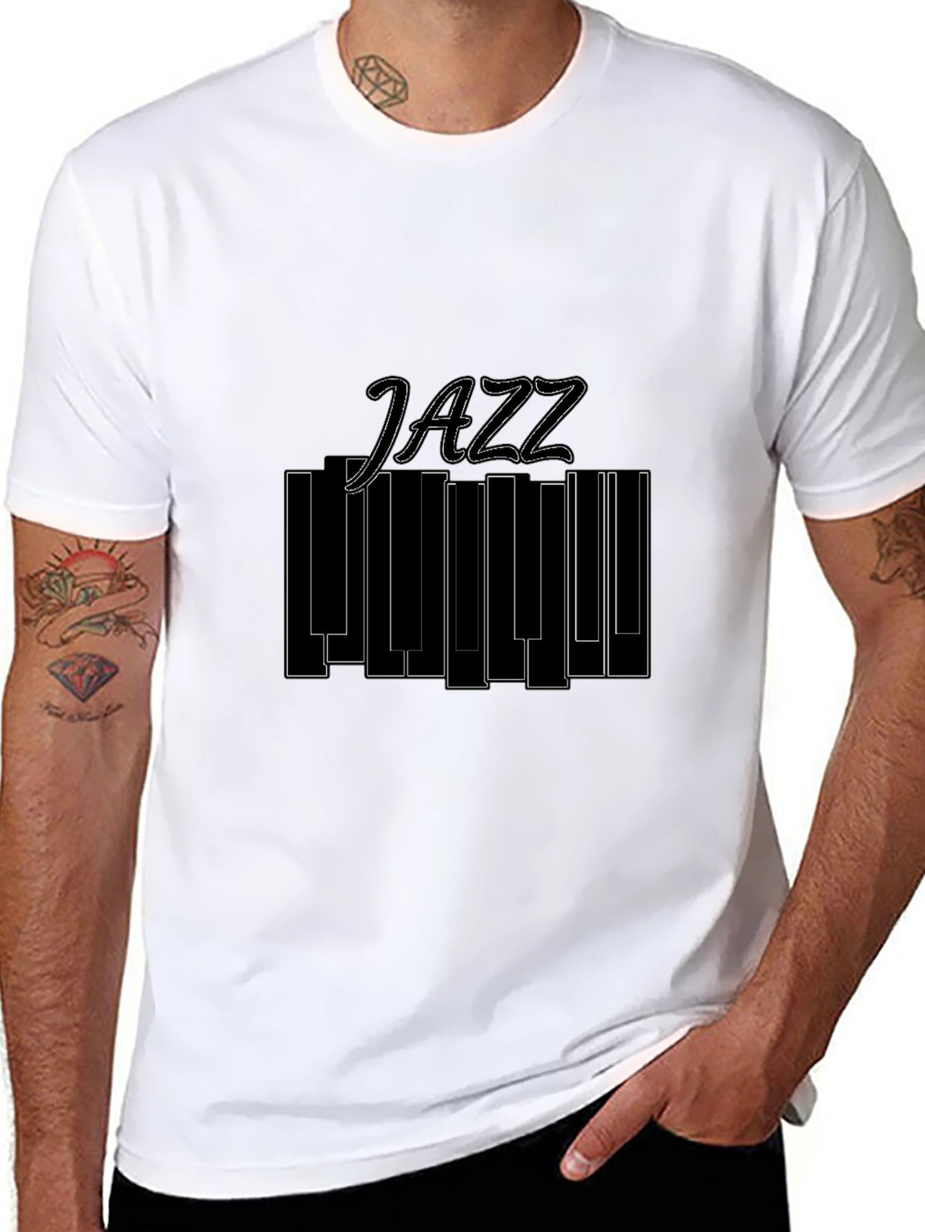 Jazz Music Piano Keys Graphic Black T-Shirt