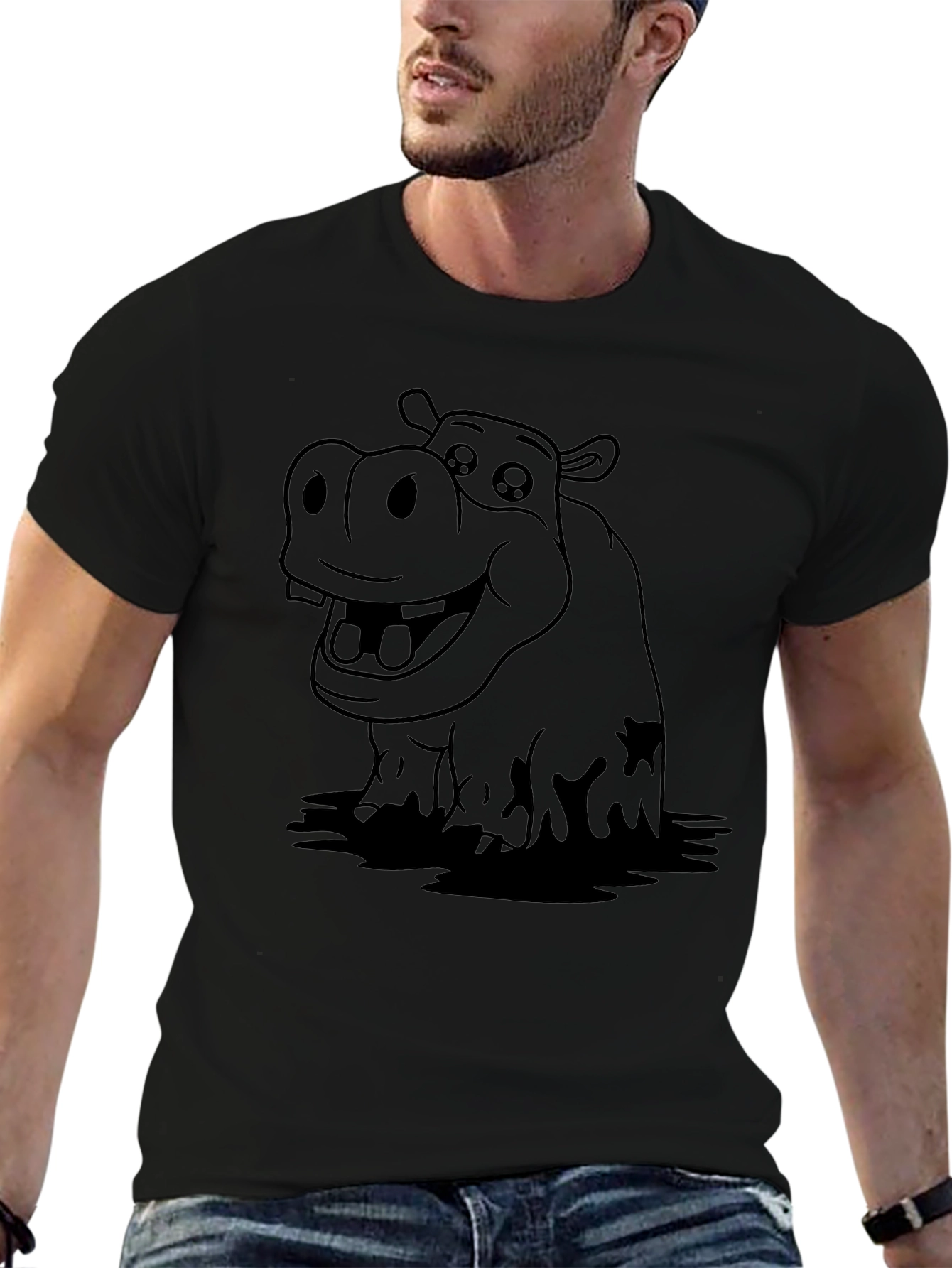 Hippo Graphic Tee - Black Cotton T-Shirt