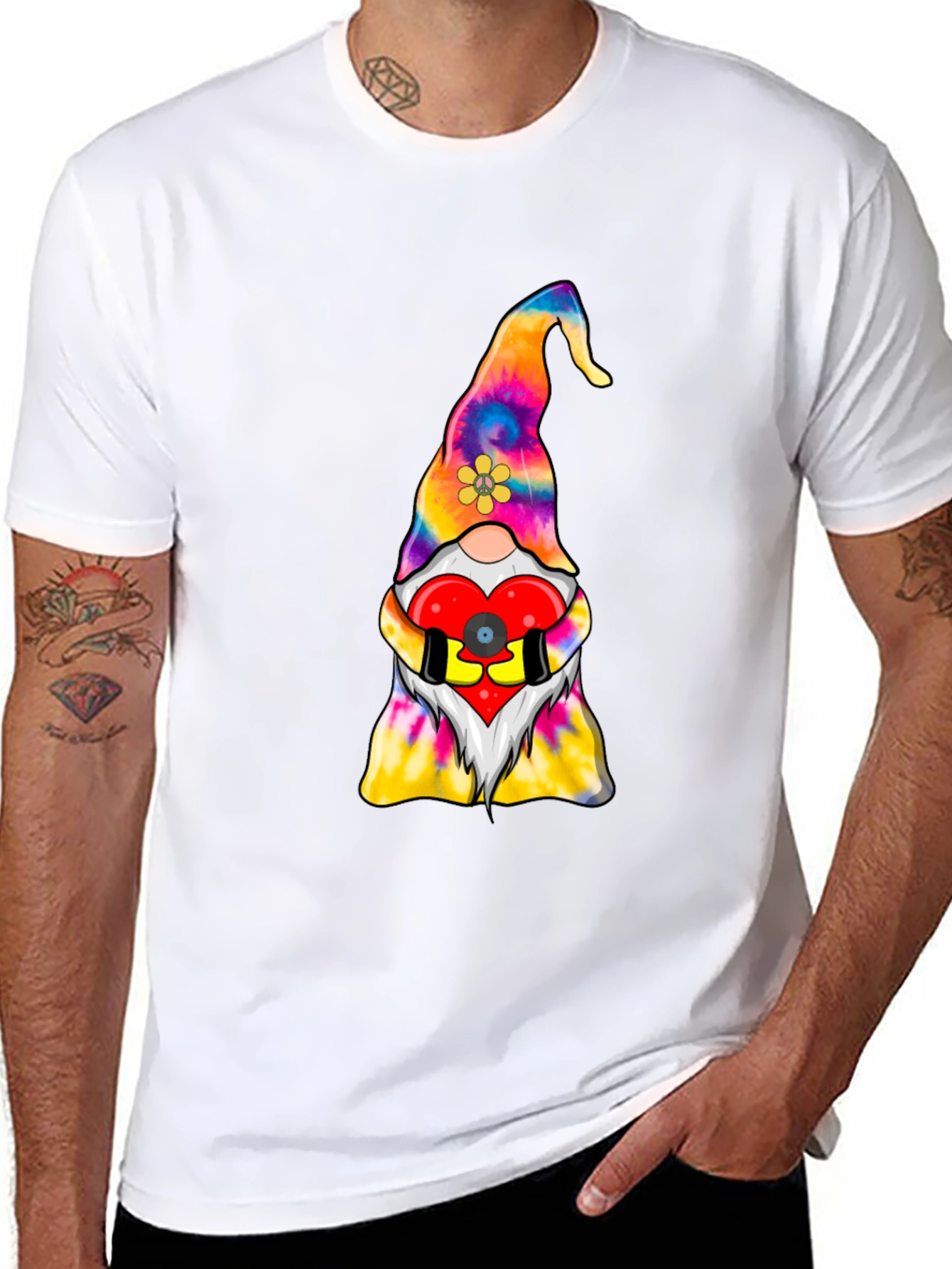 Tie-Dye Gnome with Heart Graphic Tee
