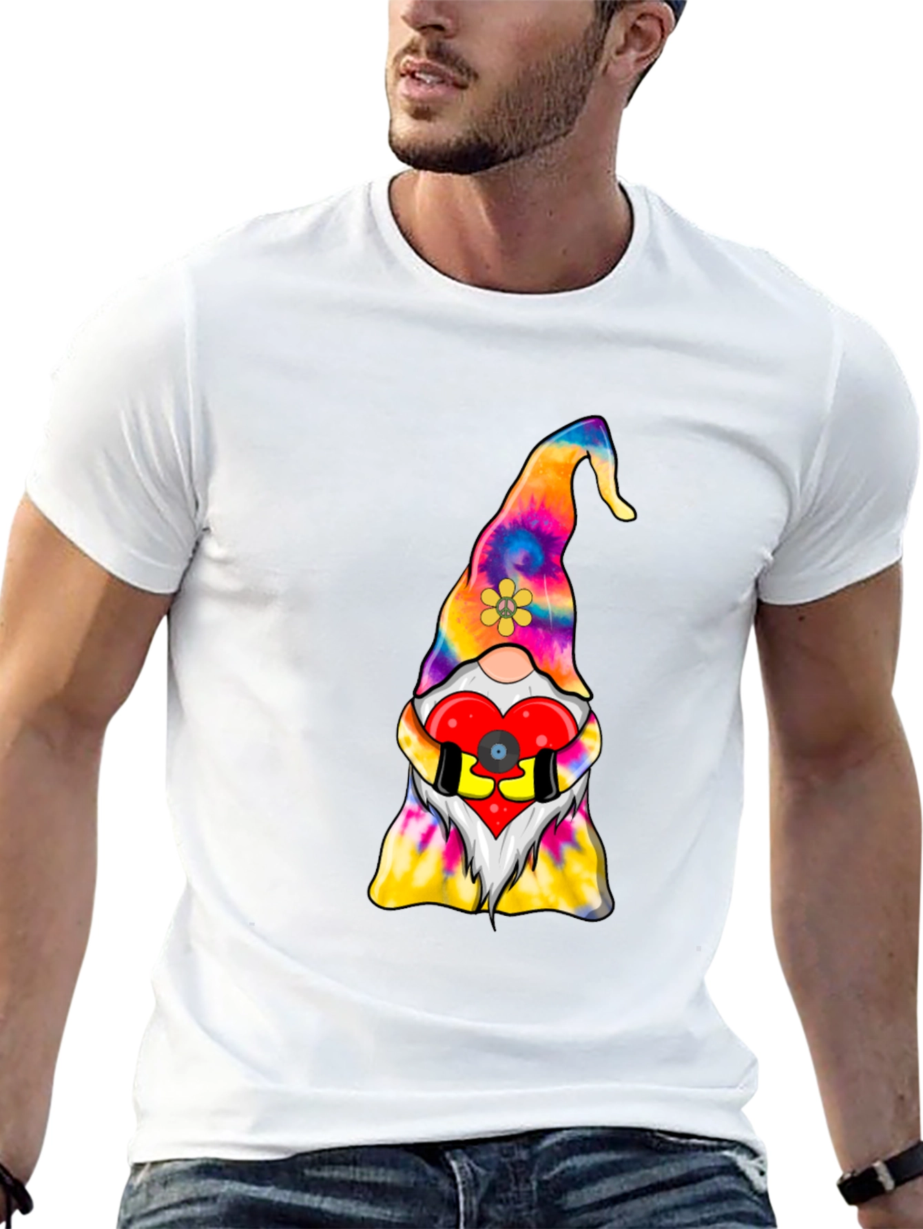 Tie-Dye Gnome with Heart Graphic Tee