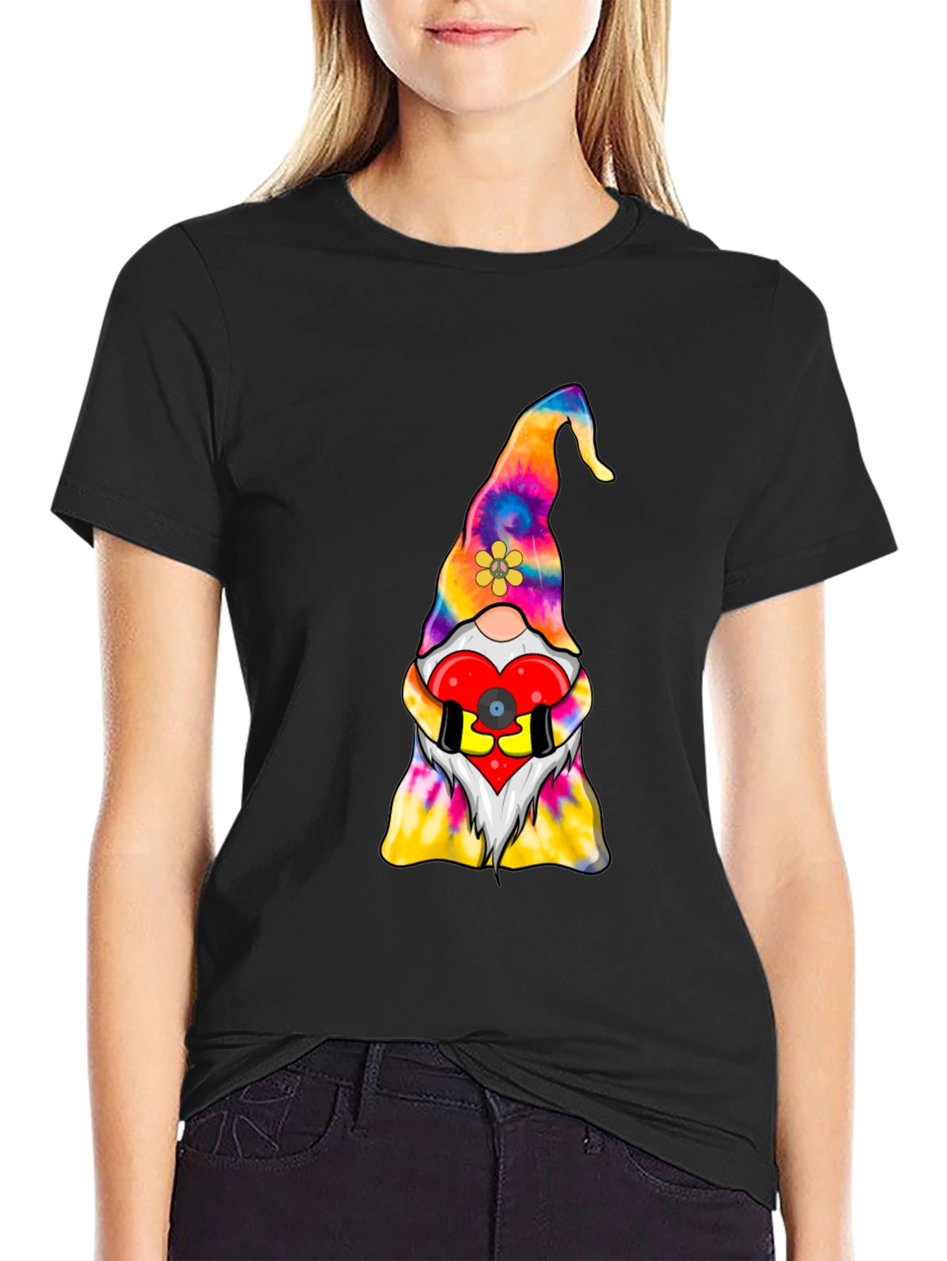 Tie-Dye Gnome with Heart Graphic Tee