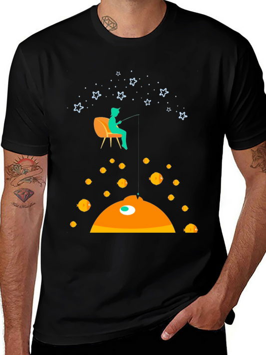 Fishing For Stars Graphic Tee - Black Cotton T-Shirt