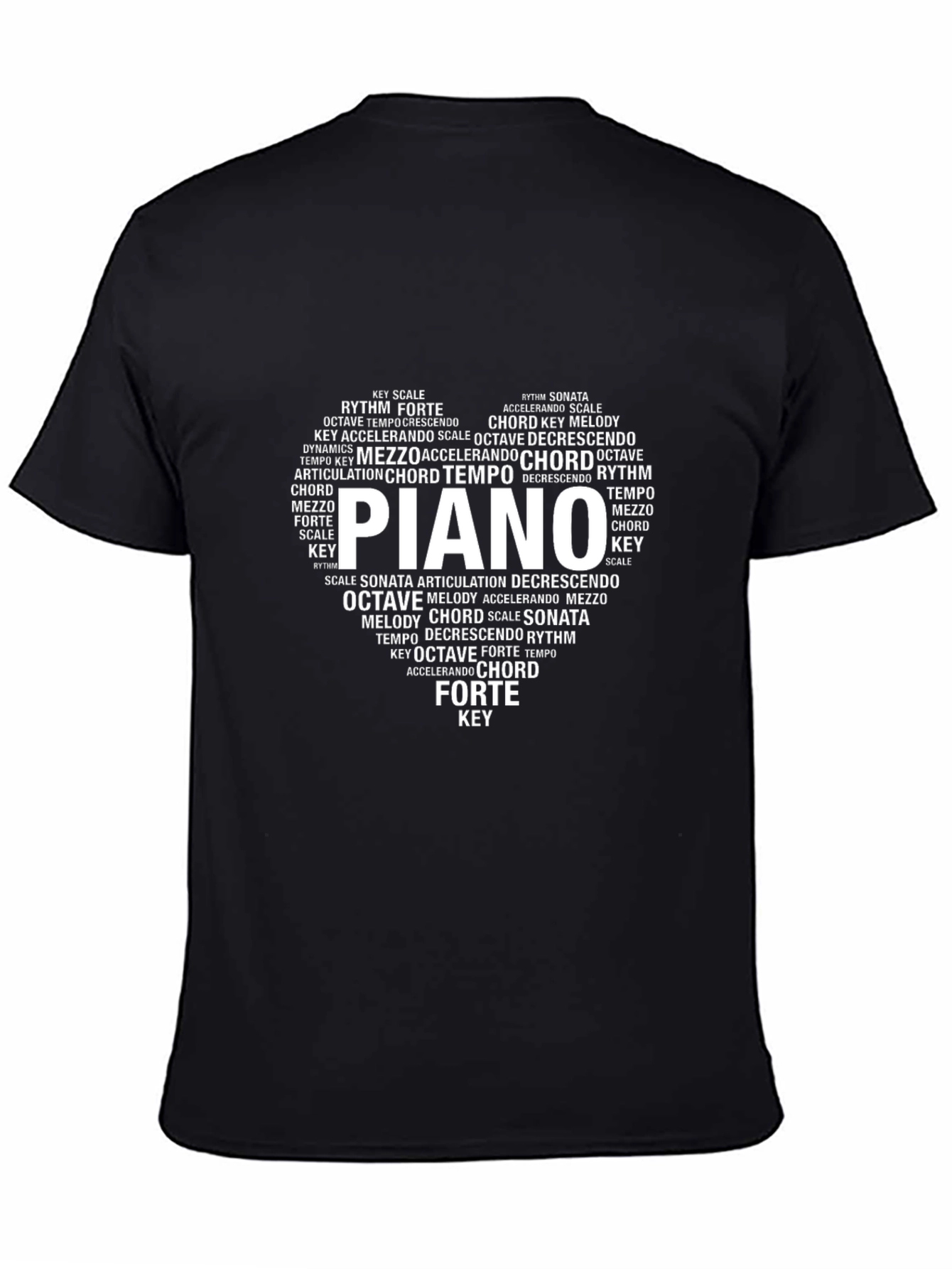Piano Music Lover T-Shirt - Word Art Heart
